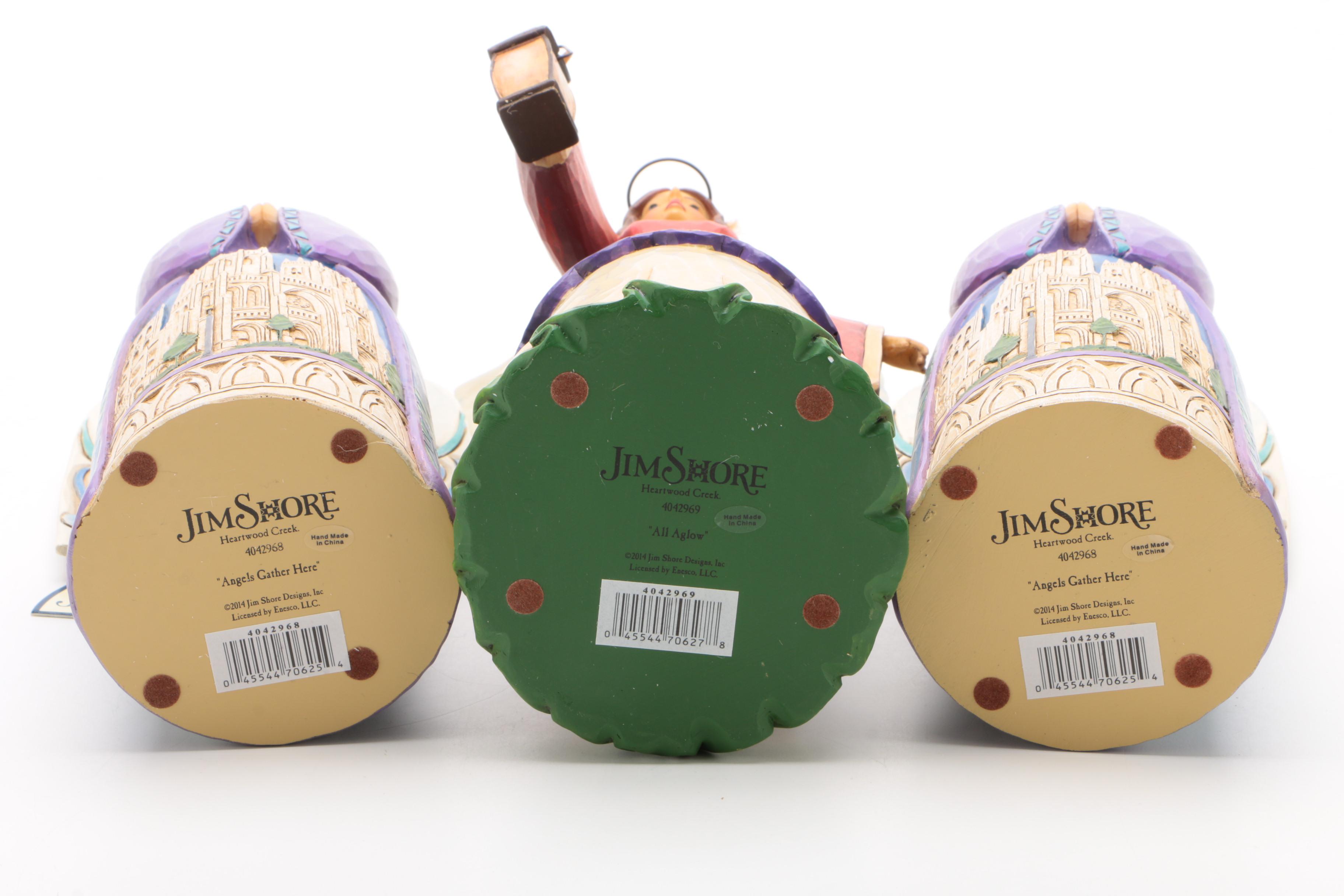 Jim Shore Heartwood Creek Angel Figurines, "Angels Gather Here" and "All Aglow"