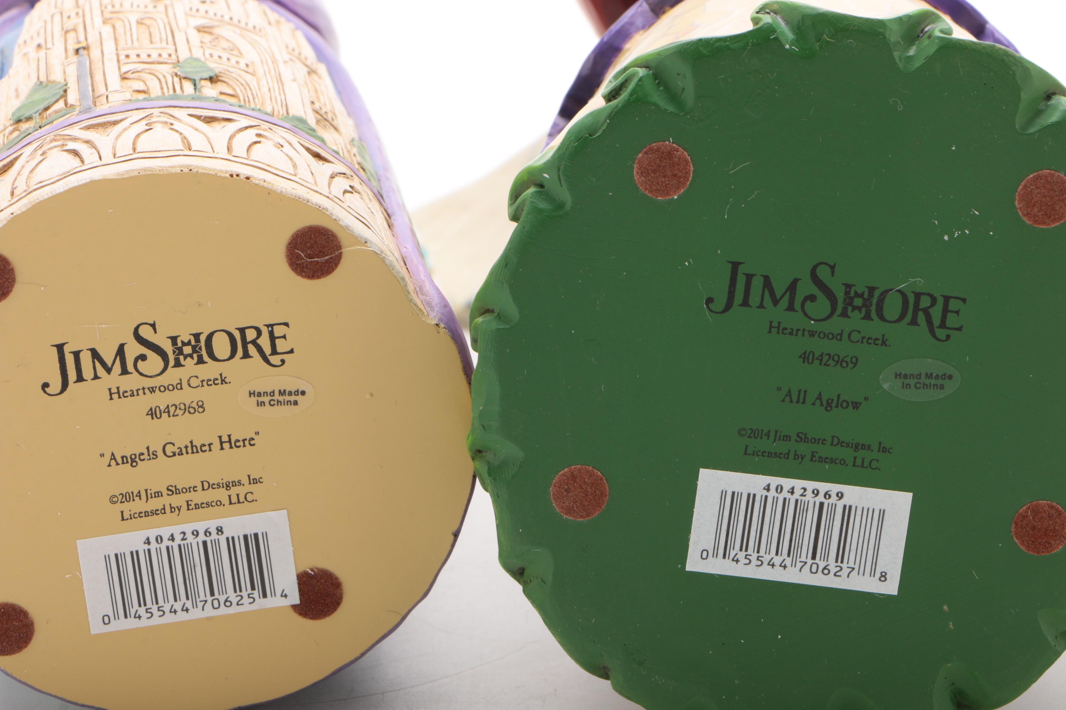 Jim Shore Heartwood Creek Angel Figurines, "Angels Gather Here" and "All Aglow"