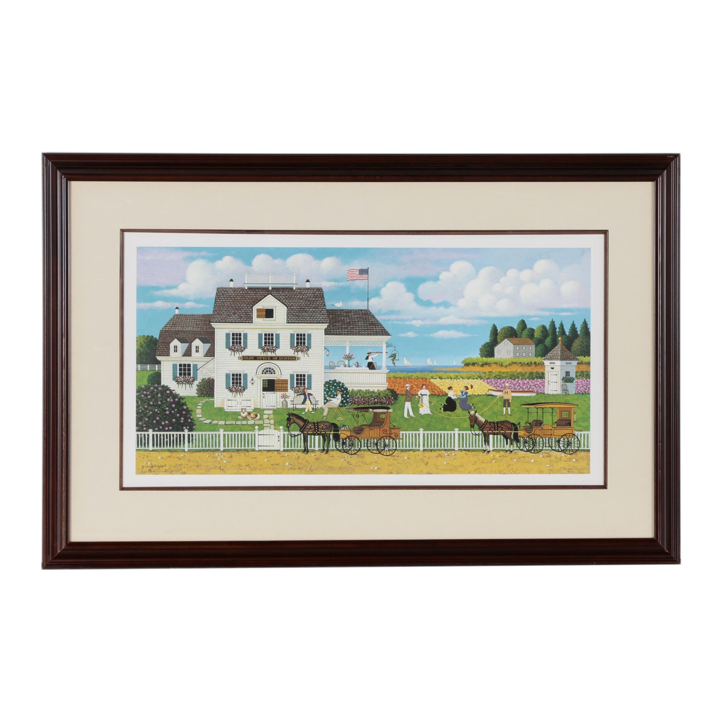 Charles Wysocki Offset Lithograph "Tea by the Sea", 1983