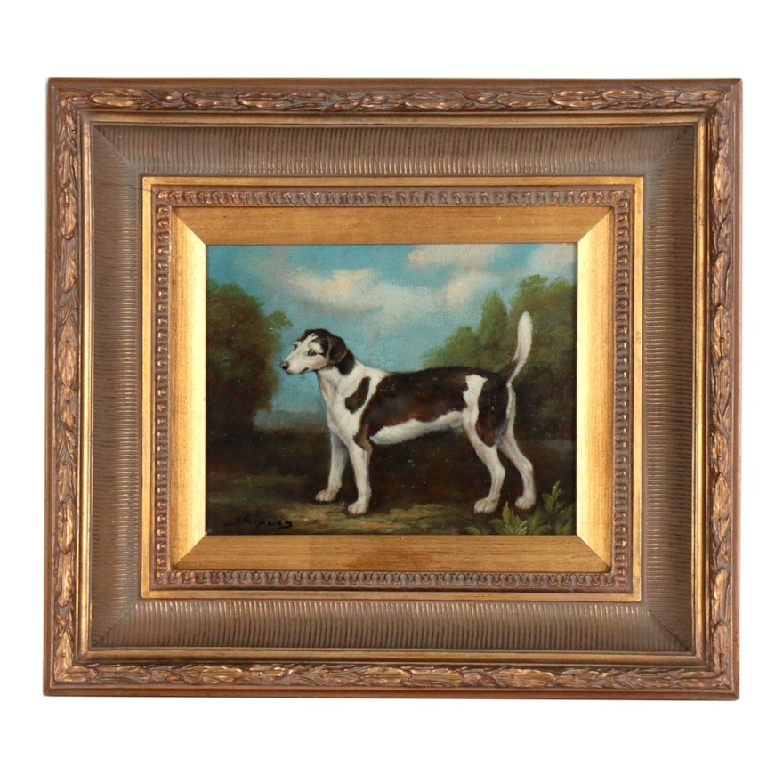 Canine Portrait Oil Painting, Mid 20th Century