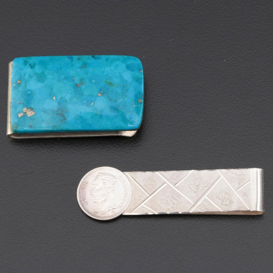 Composite Turquoise and 900 Silver with Coin Money Clips