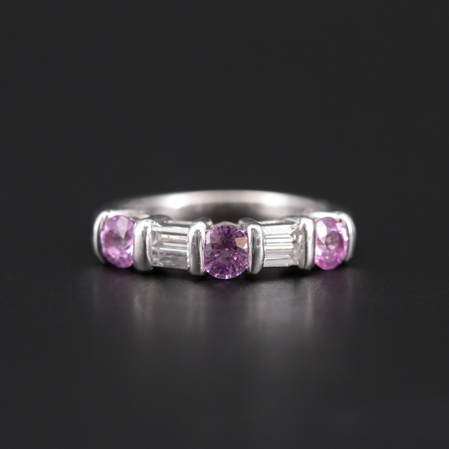 Platinum-Palladium Pink Sapphire and Diamond Ring
