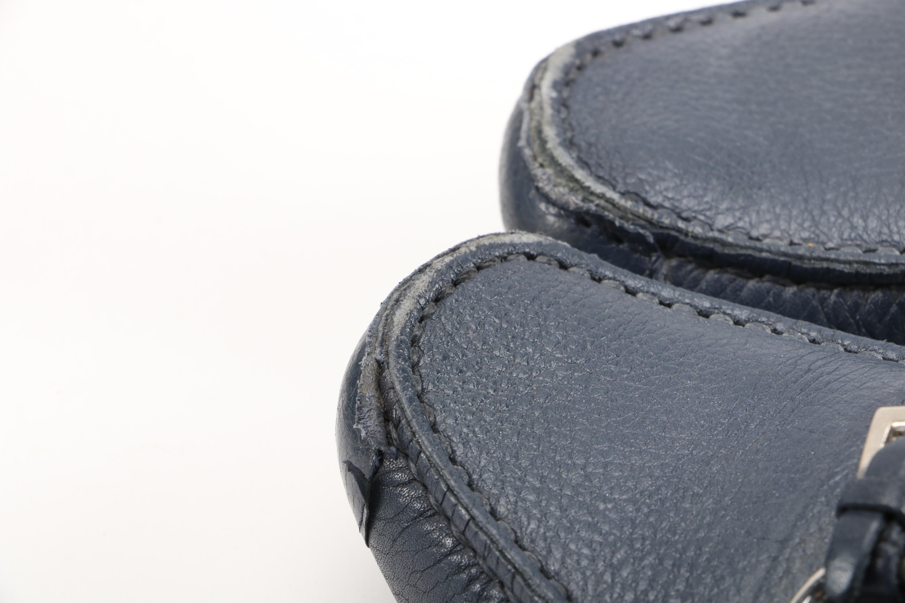 Prada Driving Loafers in Black and Navy Textured Daino Leather