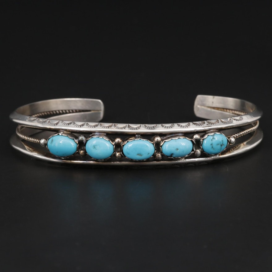 Southwestern Style Sterling Silver Turquoise Cuff