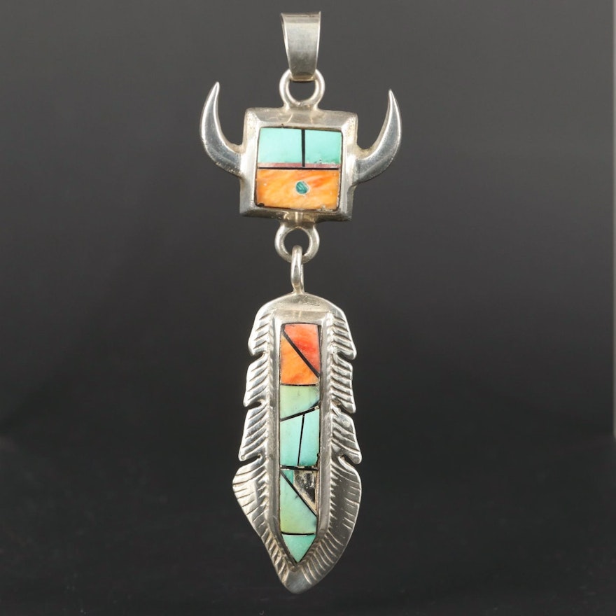 Frank Yellowhorse Navajo Diné Sterling Silver Spiny Oyster and Turquoise Pendant