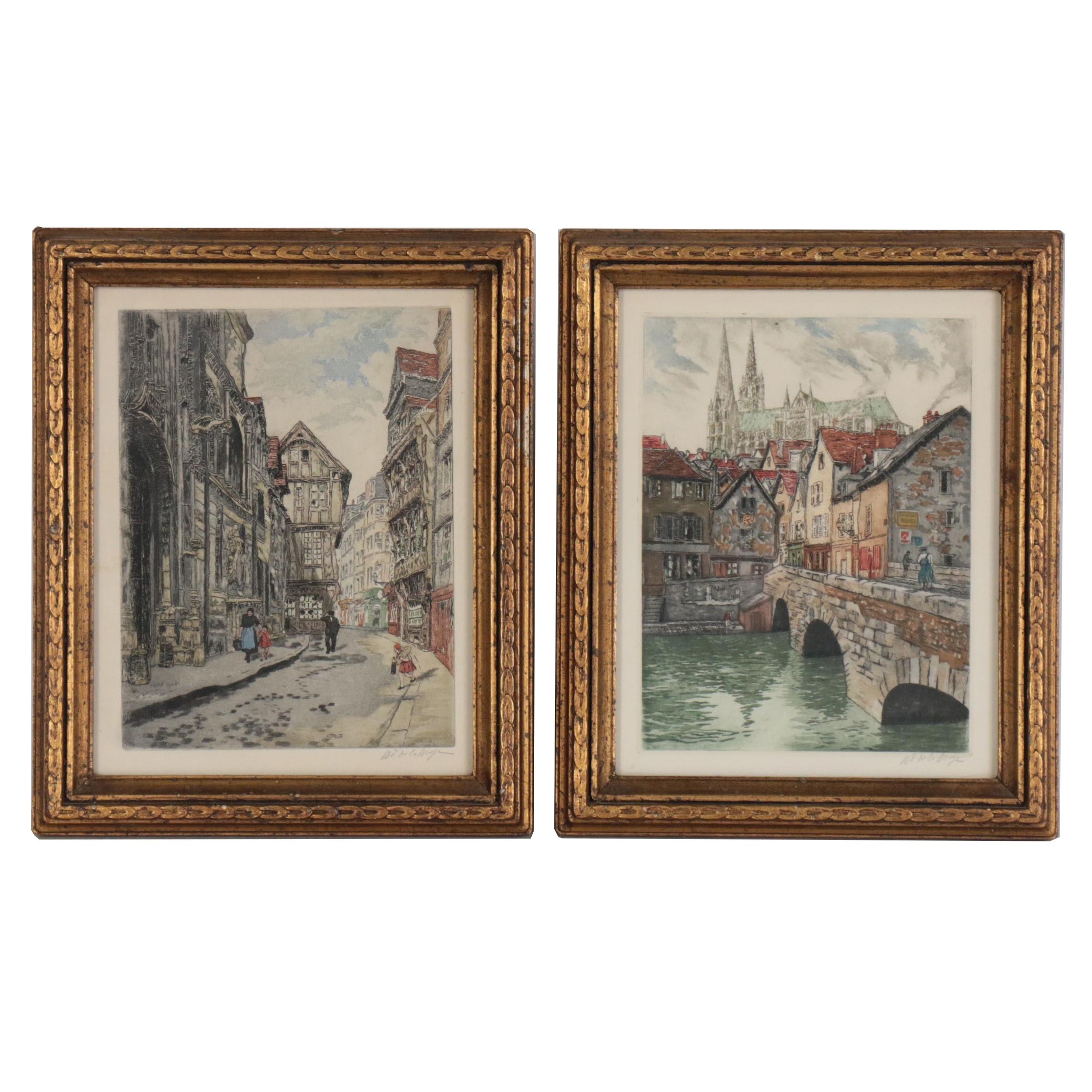 W. De La Broye Aquatint Etchings of European Street Scenes