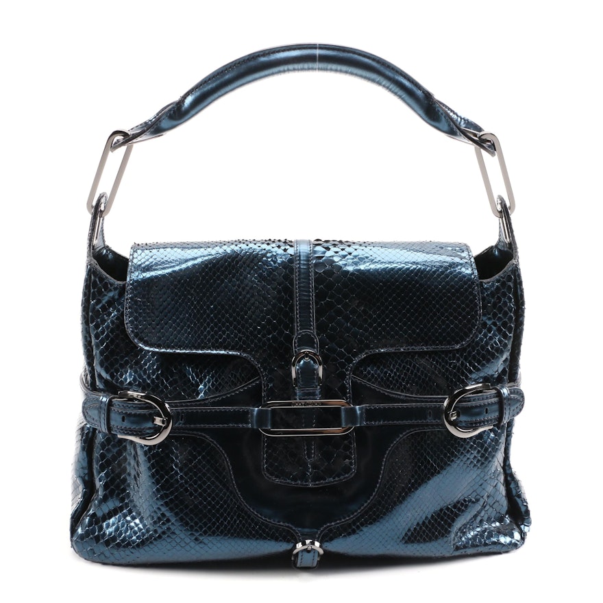 Jimmy Choo Metallic Blue Karung Tulita Bag