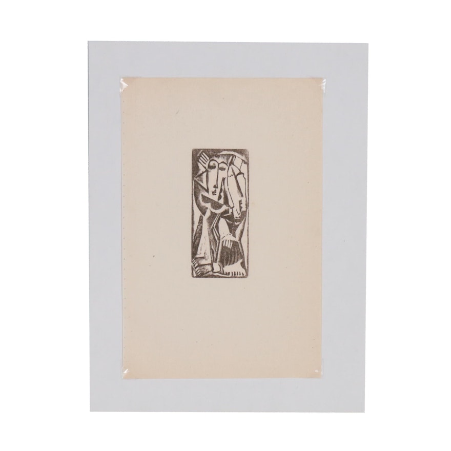 Max Weber Woodcut "Two Figures", 1956