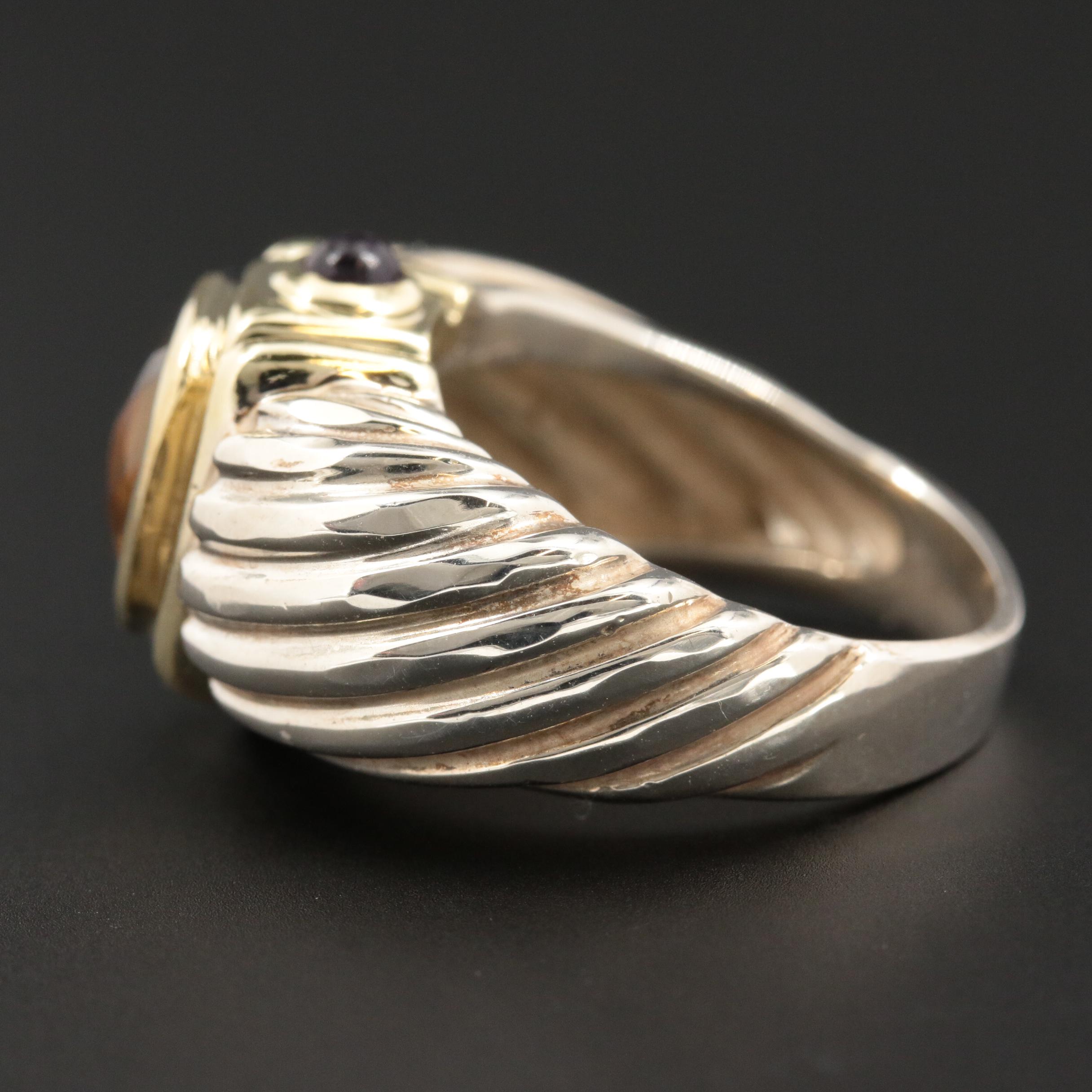David Yurman Sterling and 14K Gold Citrine and Amethyst Renaissance Ring