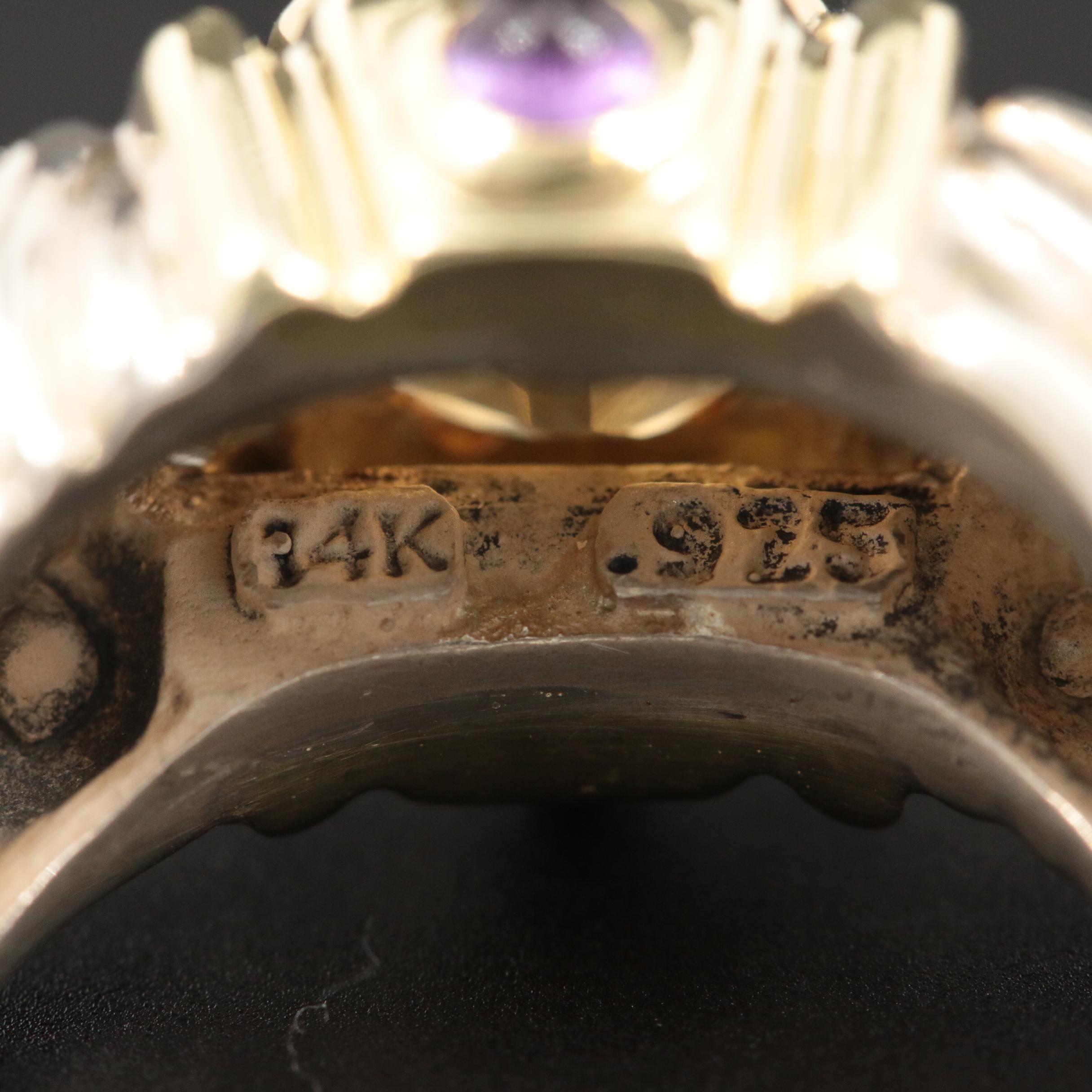 David Yurman Sterling and 14K Gold Citrine and Amethyst Renaissance Ring