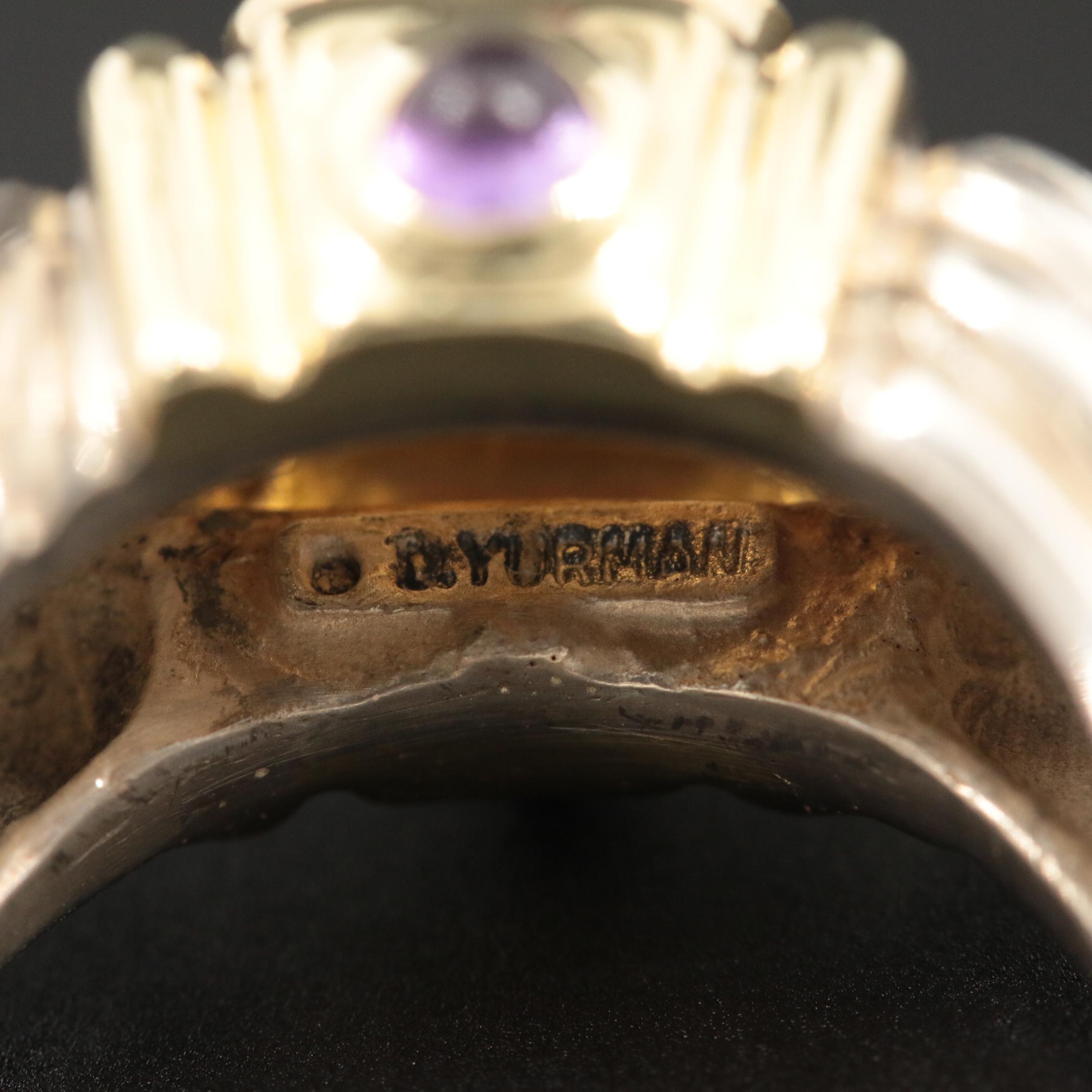 David Yurman Sterling and 14K Gold Citrine and Amethyst Renaissance Ring
