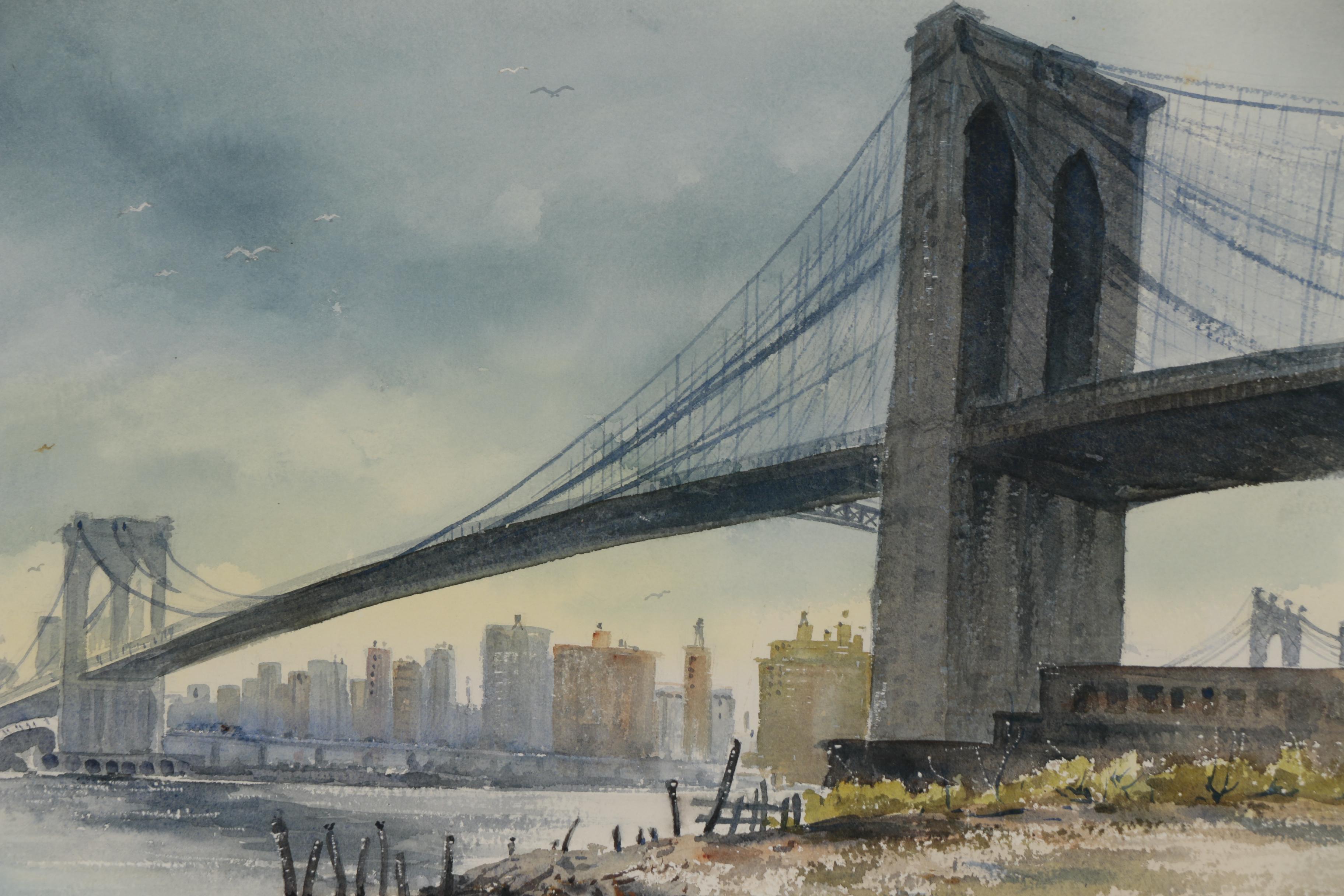 Eva Place Clark Watercolor Painting "Brooklyn Bridge"