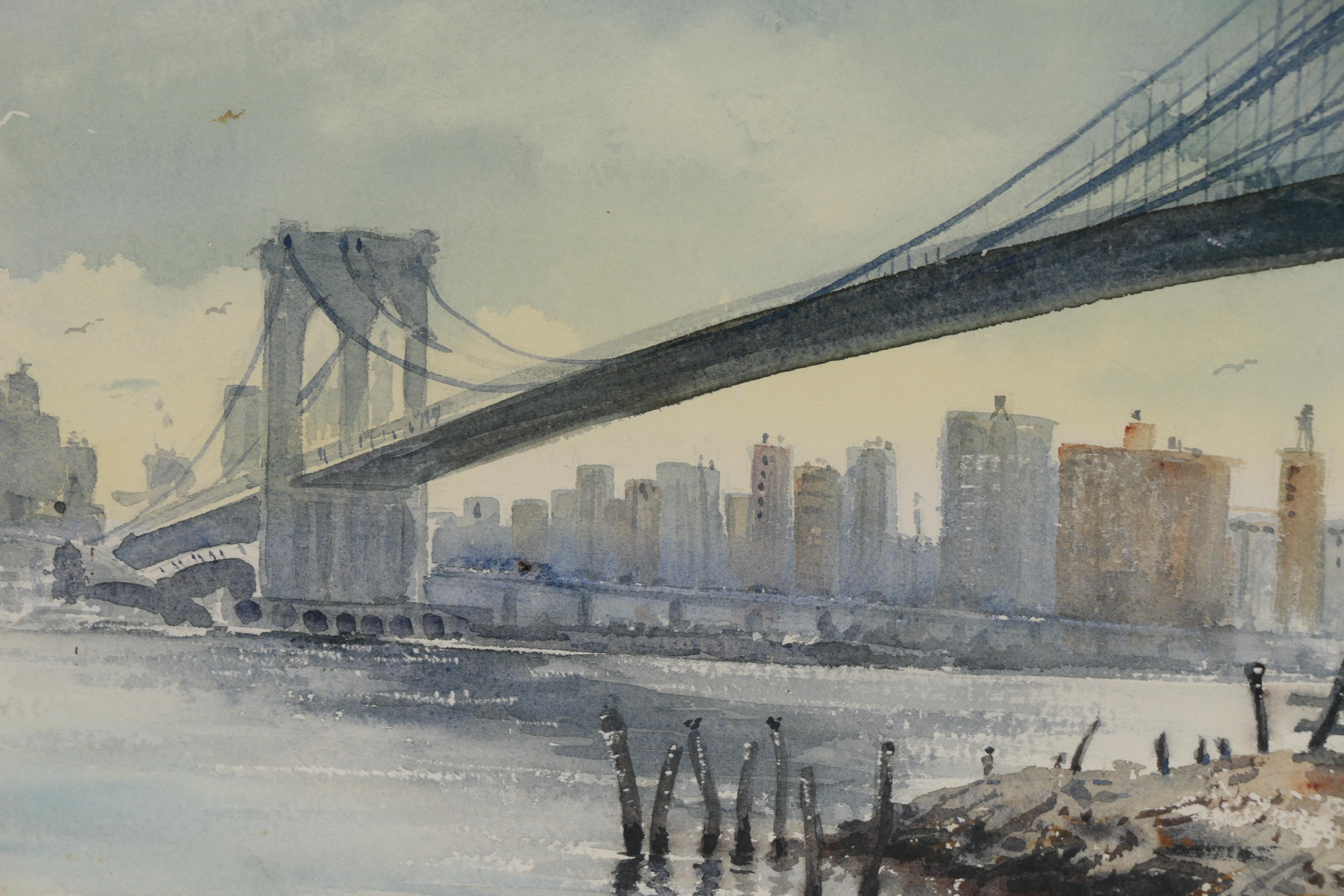 Eva Place Clark Watercolor Painting "Brooklyn Bridge"