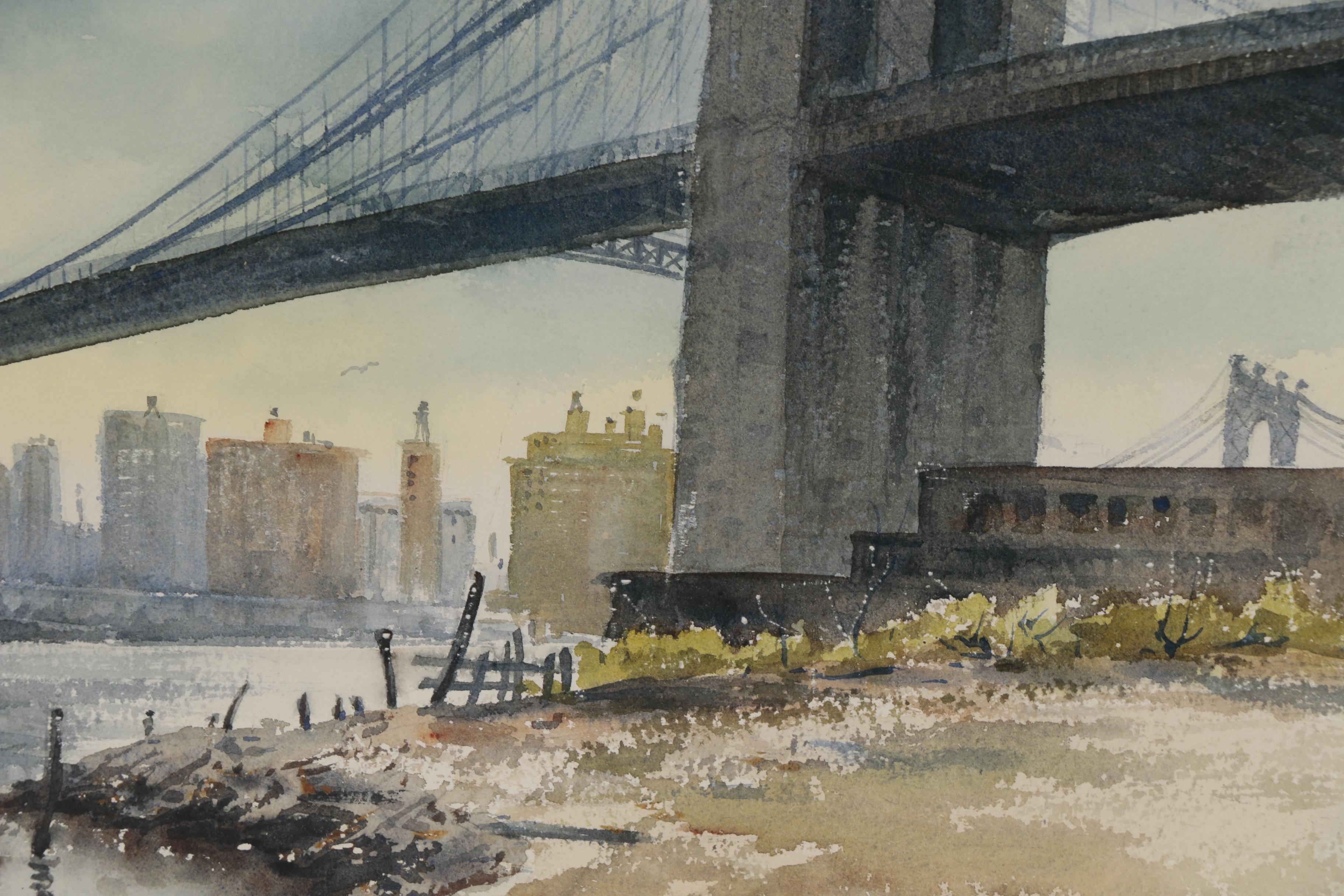 Eva Place Clark Watercolor Painting "Brooklyn Bridge"