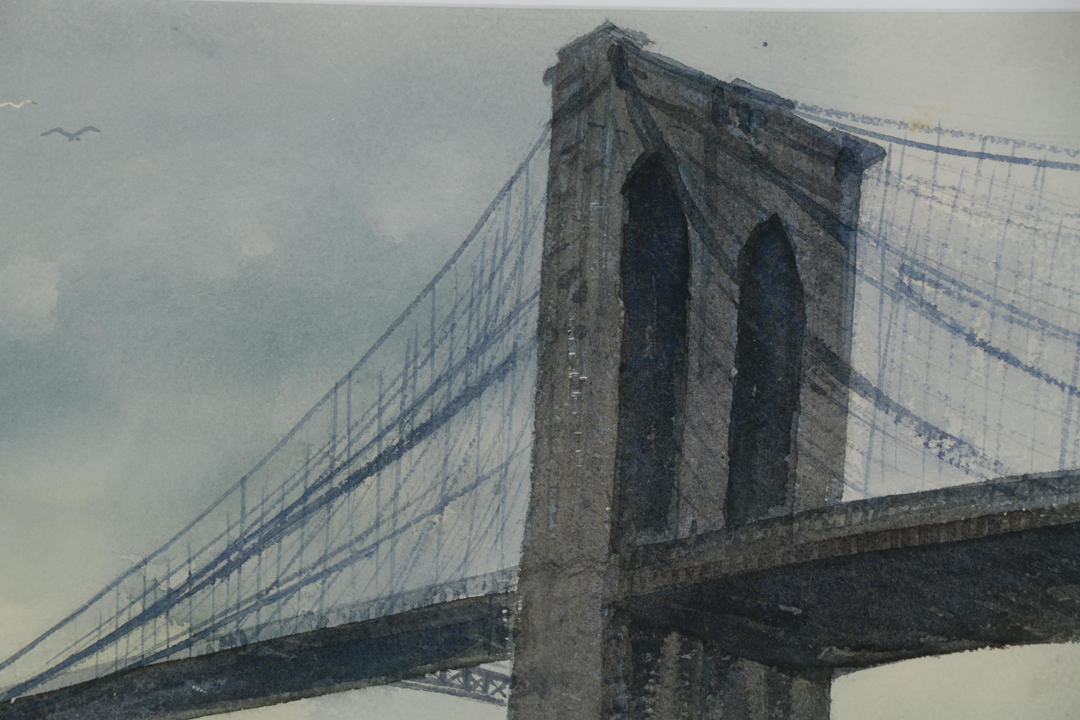 Eva Place Clark Watercolor Painting "Brooklyn Bridge"