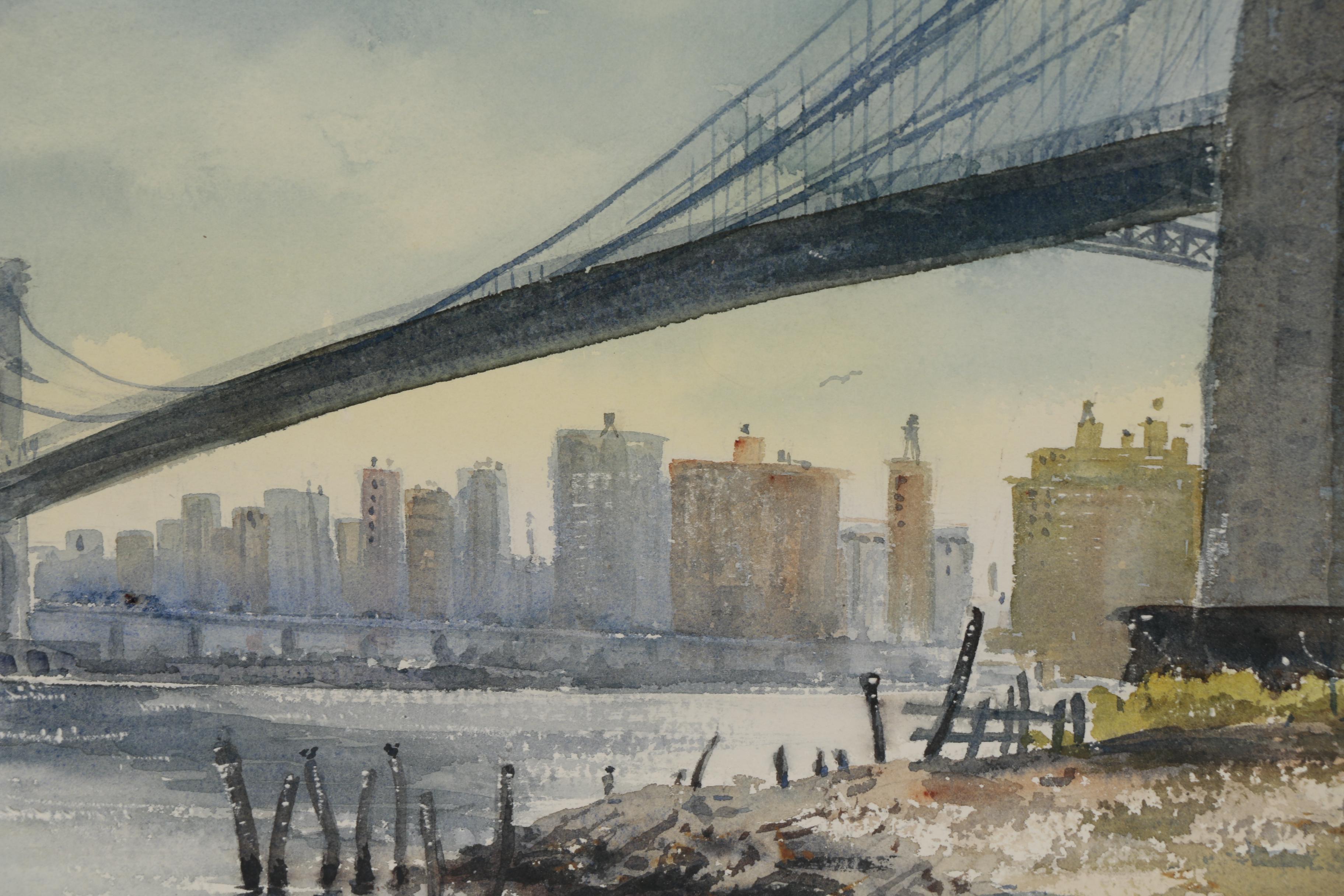 Eva Place Clark Watercolor Painting "Brooklyn Bridge"