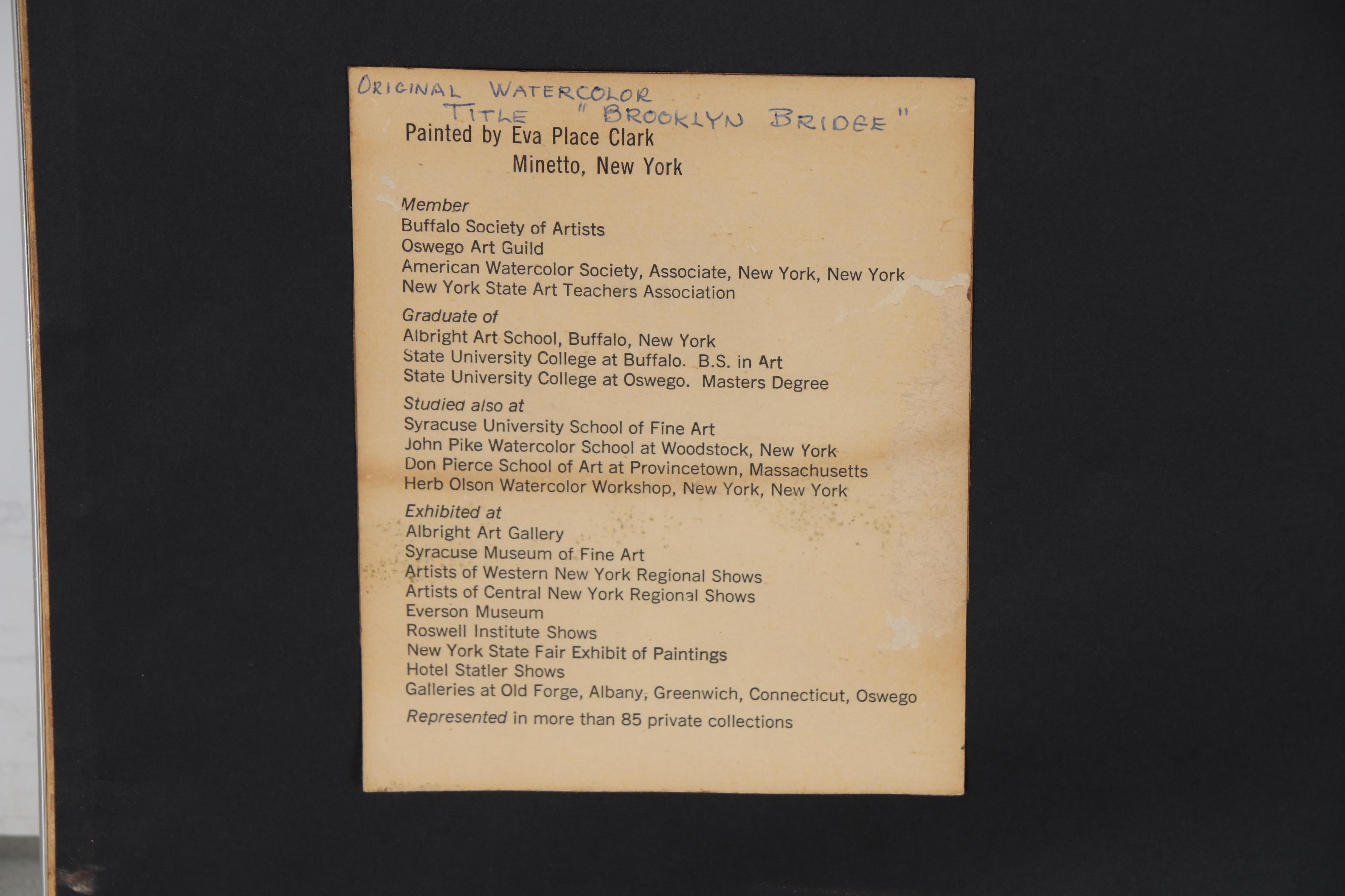 Eva Place Clark Watercolor Painting "Brooklyn Bridge"