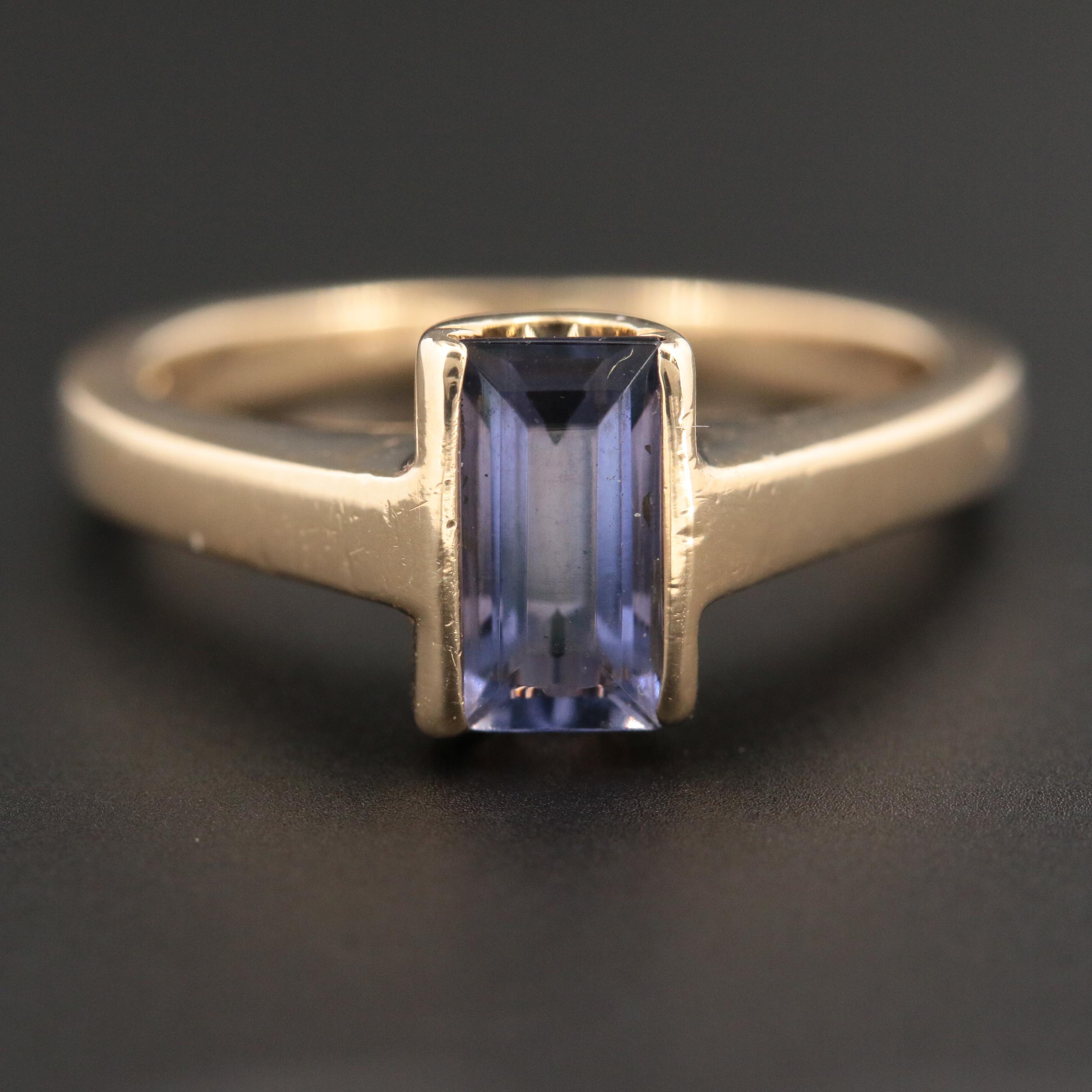 14K Yellow Gold Iolite Solitaire Ring