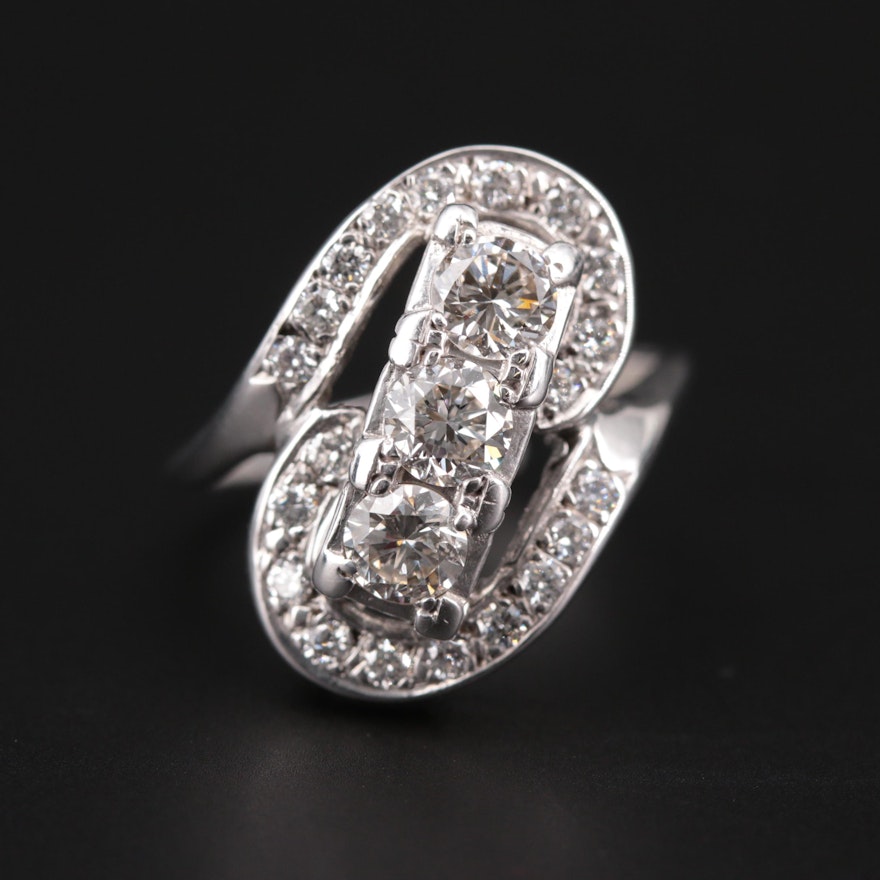 14K White Gold 1.39 CTW Diamond Bypass Ring