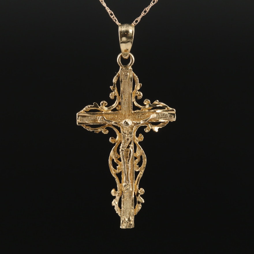 14K Yellow Gold Crucifix Pendant Necklace