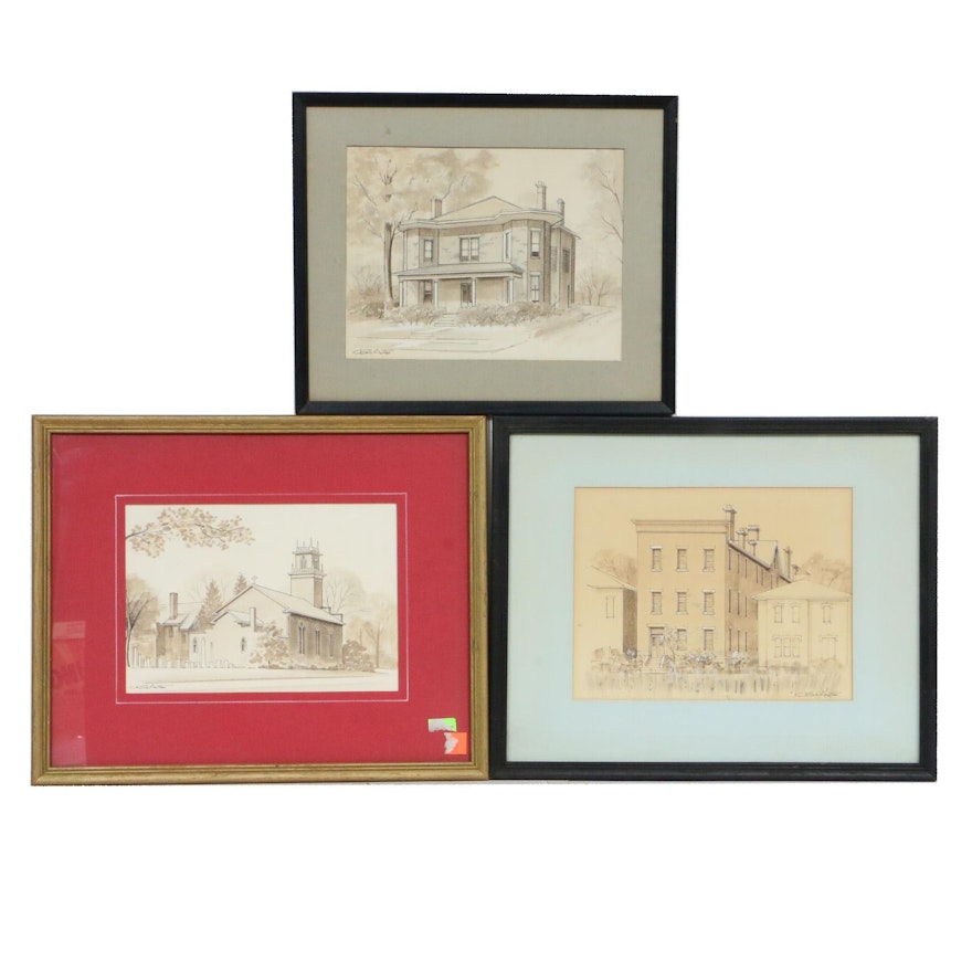 Bill Arter Architectural Ink Wash Drawings