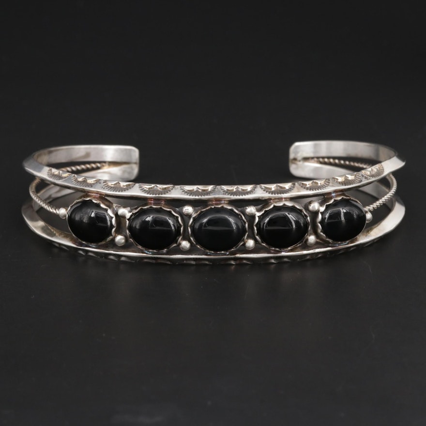 Harry Spencer Navajo Diné Sterling Silver Black Onyx Cuff Style Bracelet