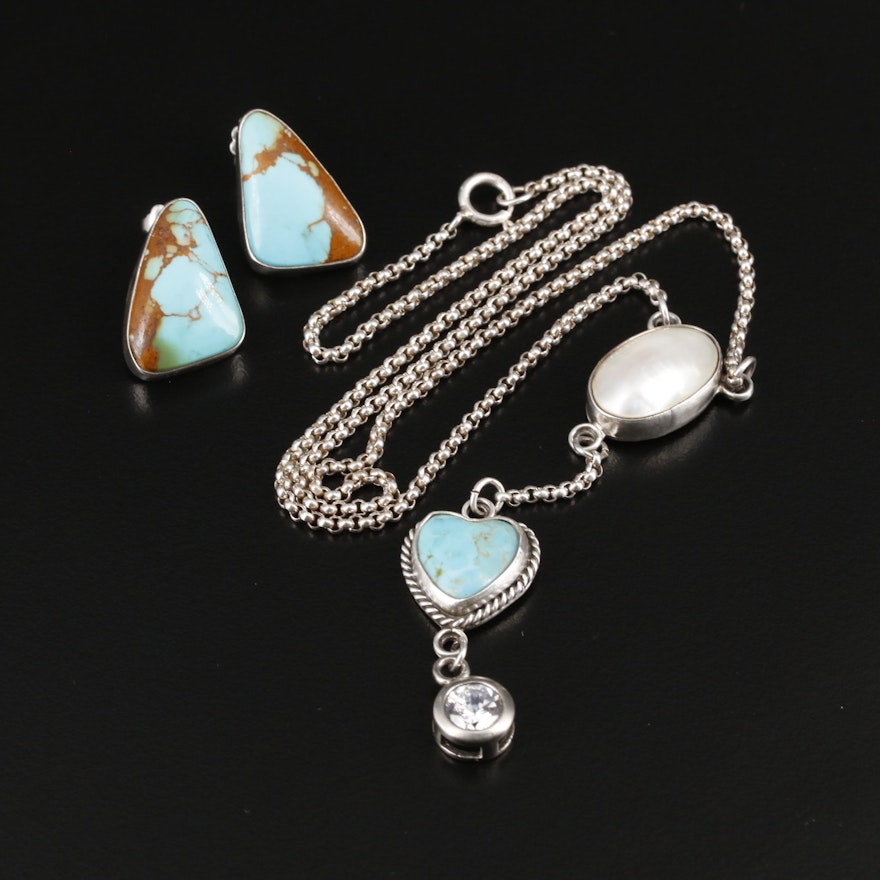 Joan Slifka Sterling Turquoise and Gemstone Necklace With Southwestern Earrings