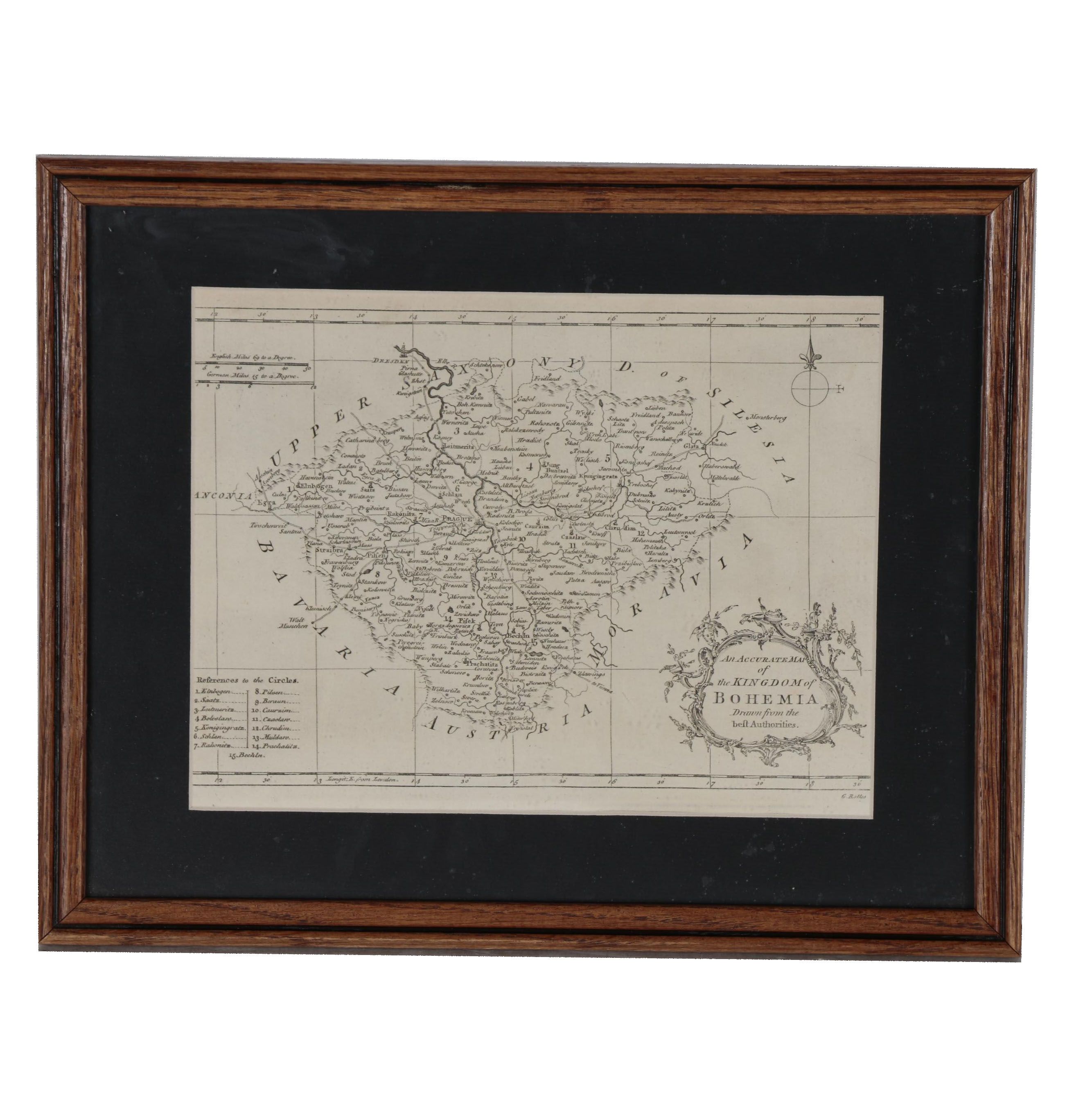 Copperplate Engraving "An Accurate Map of the Kingdom of Bohemia", Circa 1760