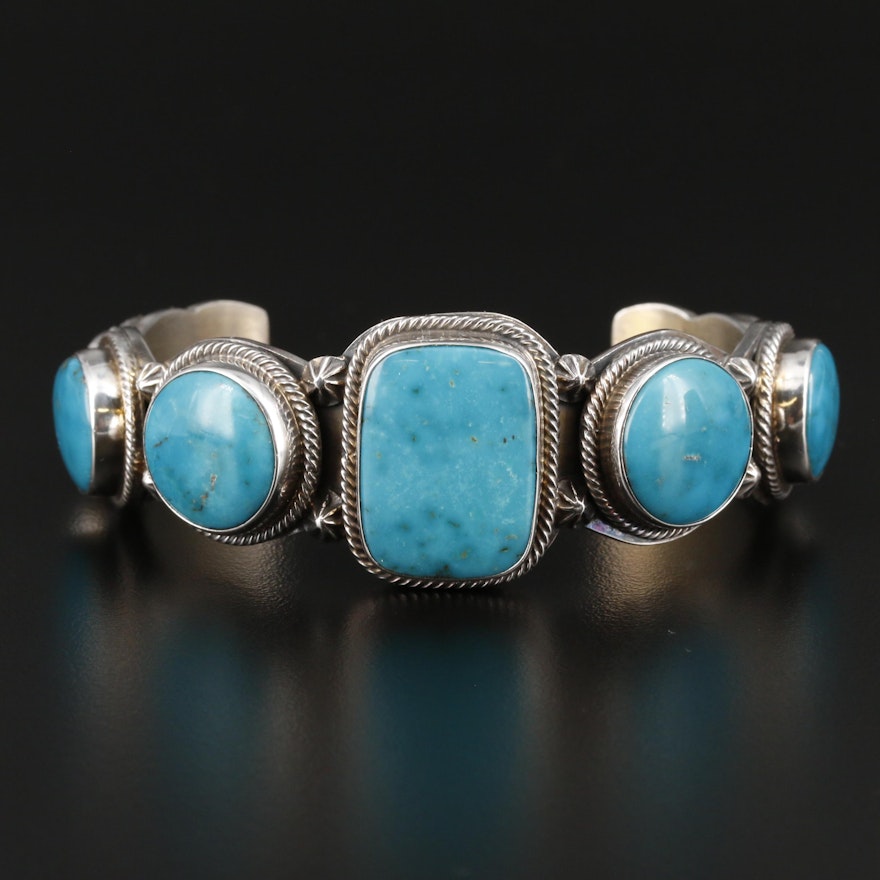 Roie Jaque Navajo Diné Sterling Silver Turquoise Cuff Bracelet