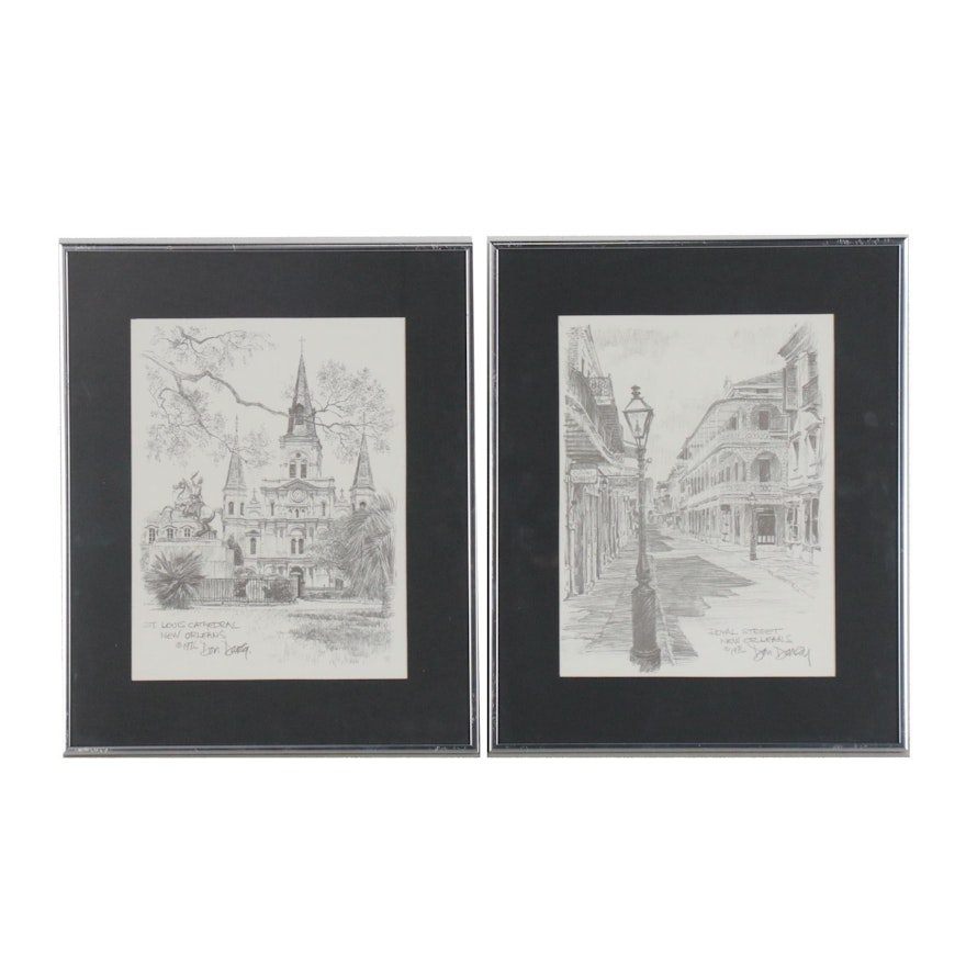 Halftone Prints after Don Davey "Royal Street" and "St. Louis Cathedral"