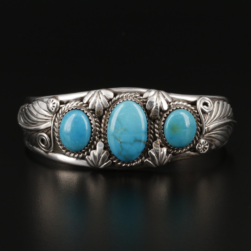 De Chelly Galleries Navajo Diné Sterling Silver Turquoise Cuff Bracelet