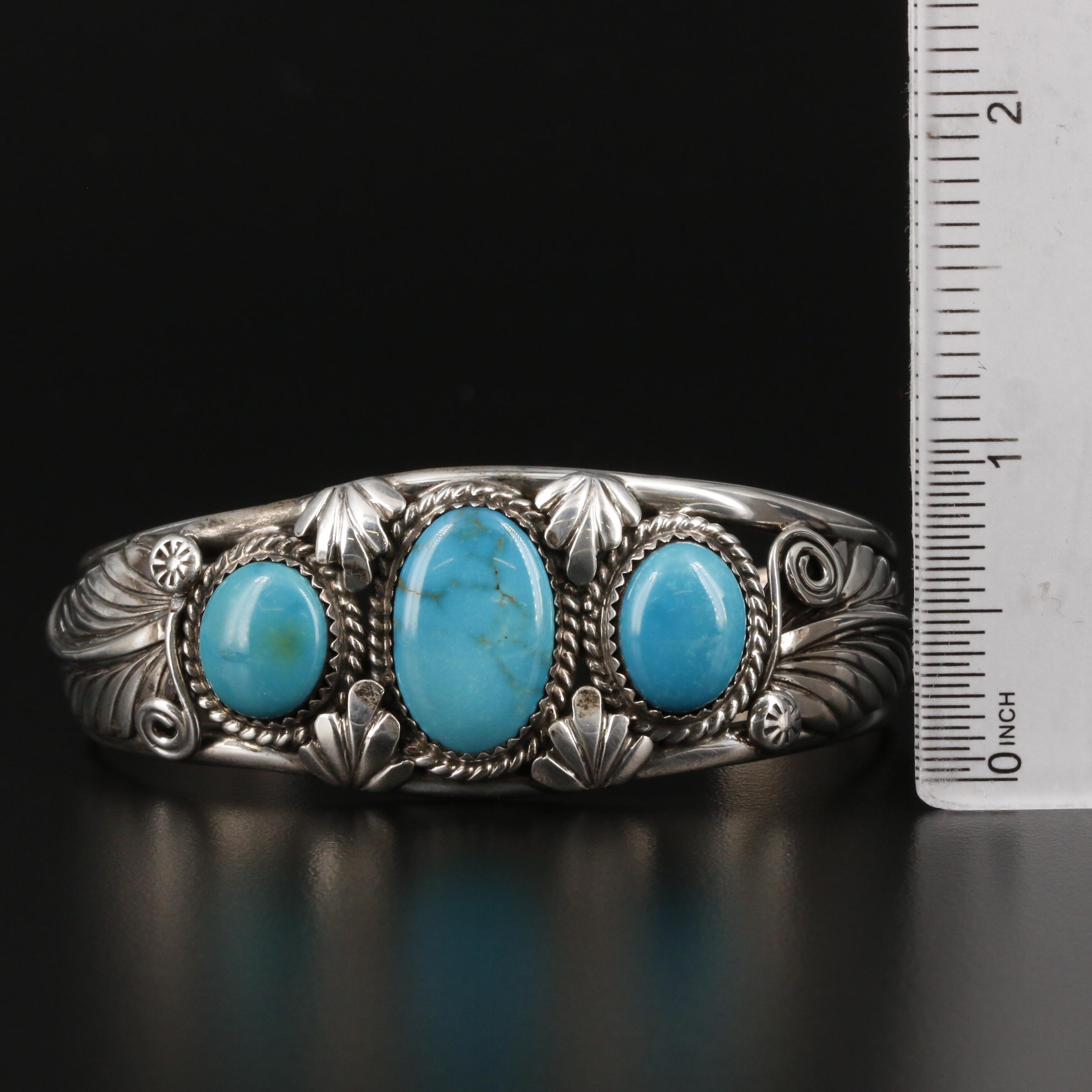 De Chelly Galleries Navajo Diné Sterling Silver Turquoise Cuff Bracelet