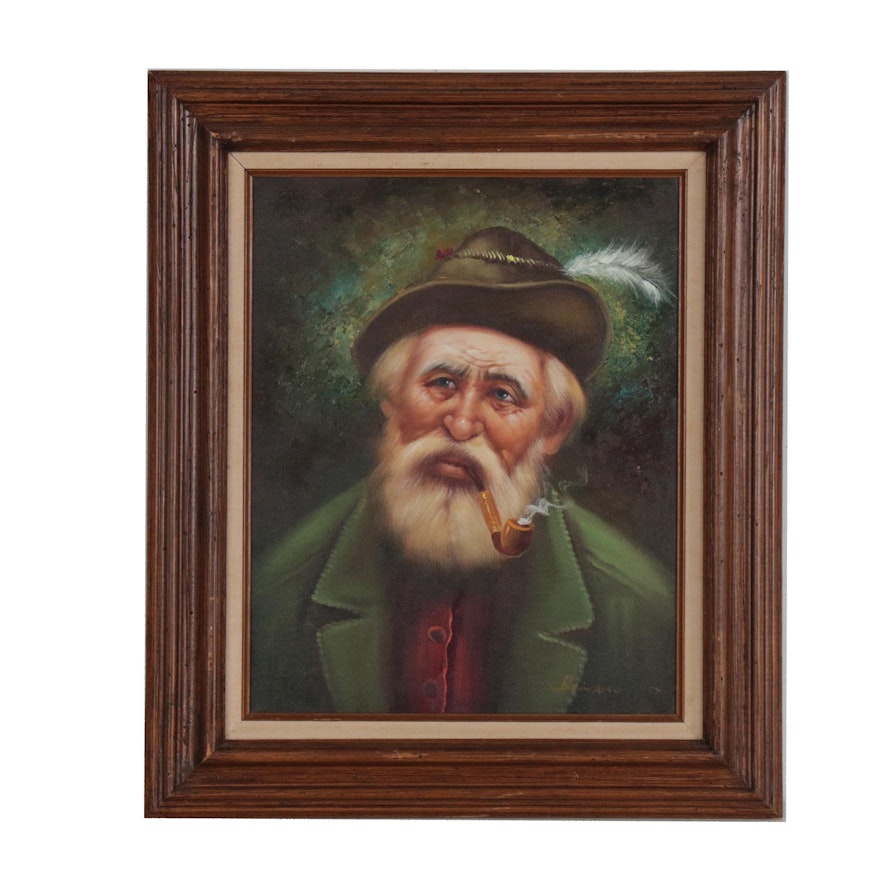 Oil Portrait Painting of German Man with Pipe