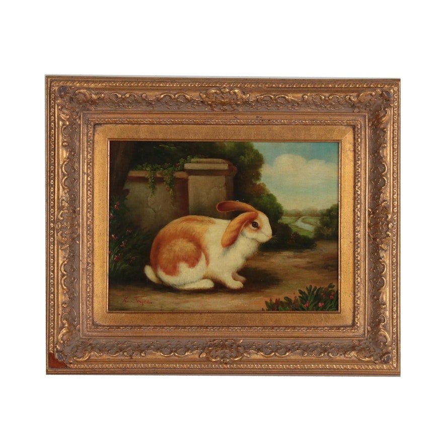 Realist Oil Painting of Bunny Rabbit in Landscape