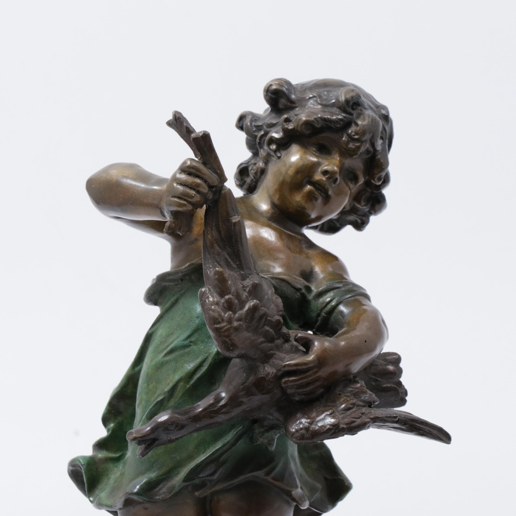 Bronze Sculpture After Auguste Moreau "Girl Holding Goose", circa 1906