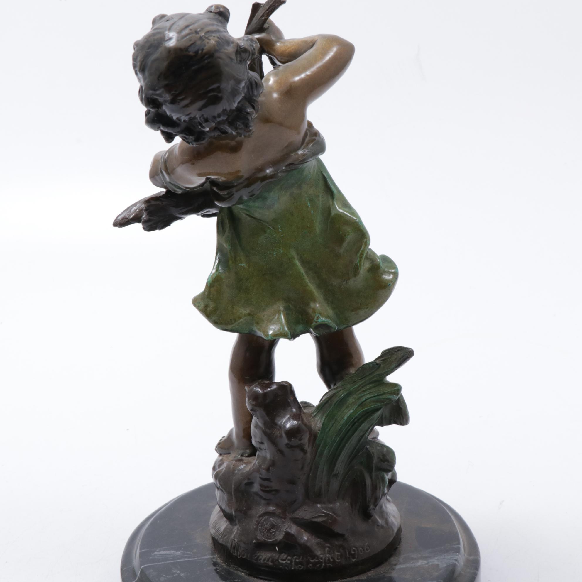 Bronze Sculpture After Auguste Moreau "Girl Holding Goose", circa 1906
