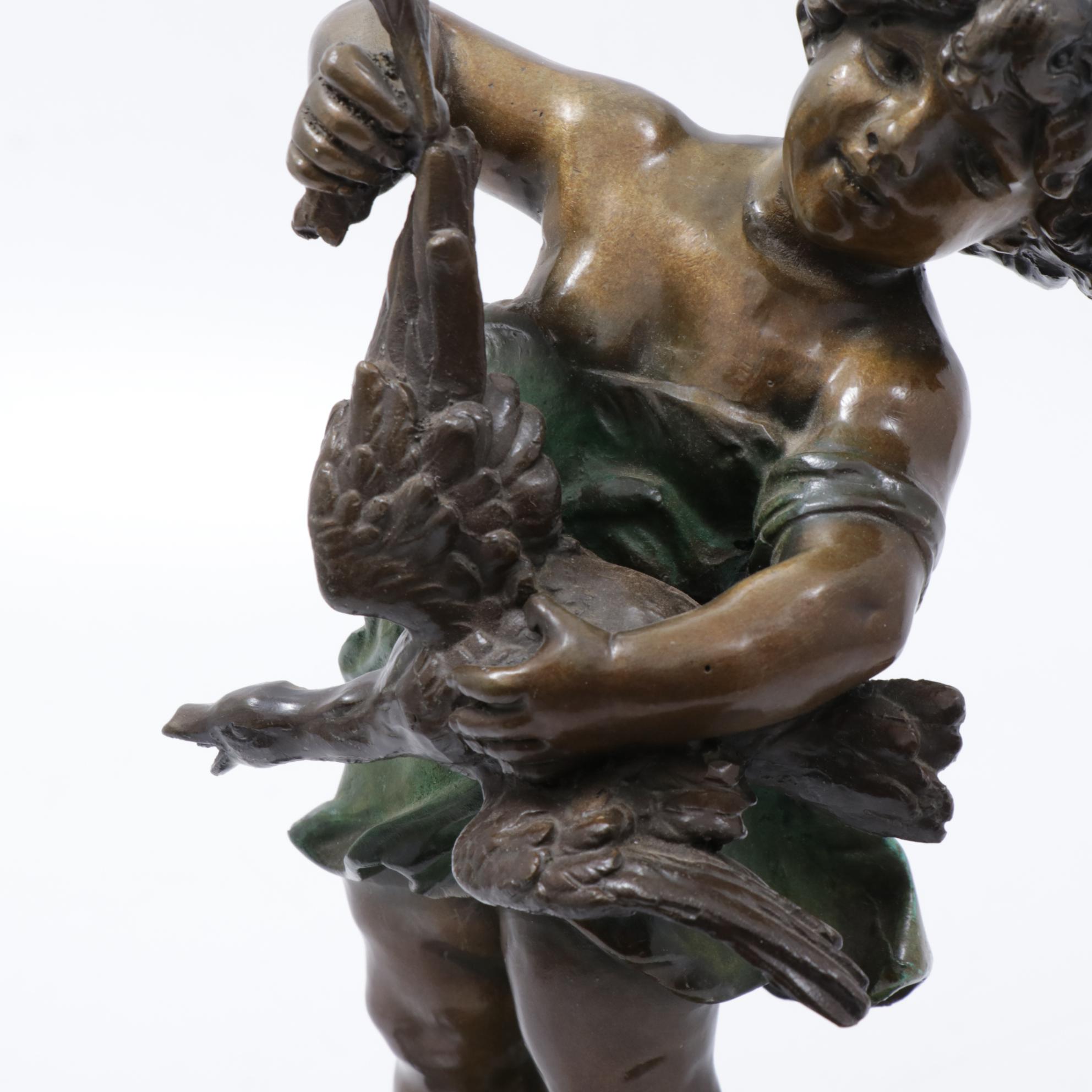 Bronze Sculpture After Auguste Moreau "Girl Holding Goose", circa 1906