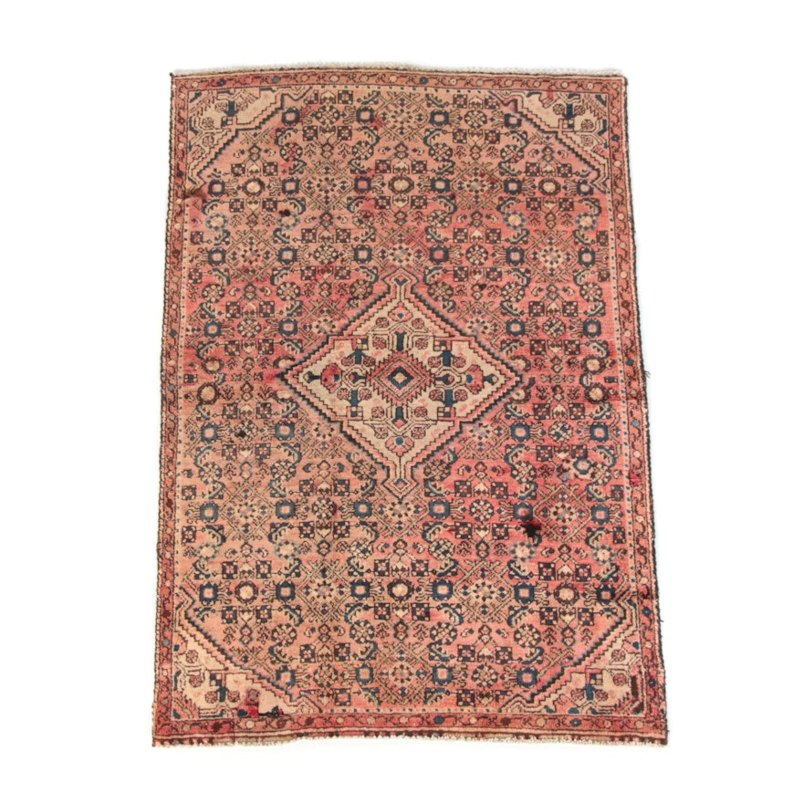 3'11 x 5'9 Hand-Knotted Persian Hamadan Wool Area Rug