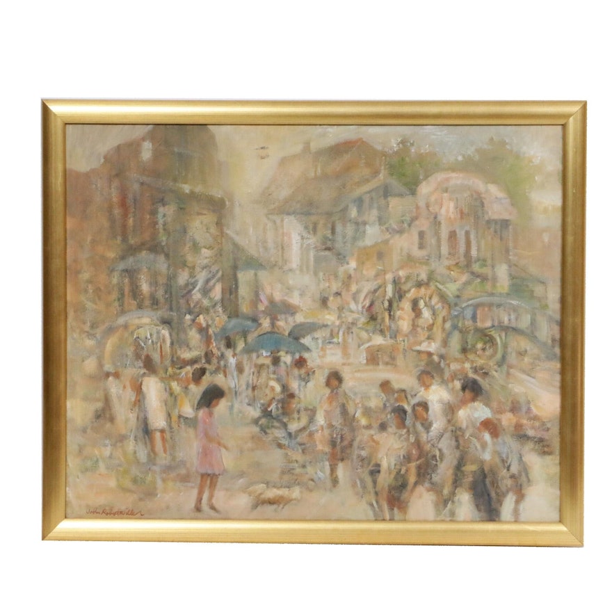 John Robert Willer Impressionist Style Street Scene Oil Painting, 20th Century