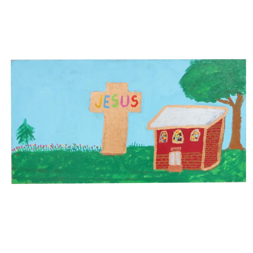 Folk Art Religious Mixed Media Painting