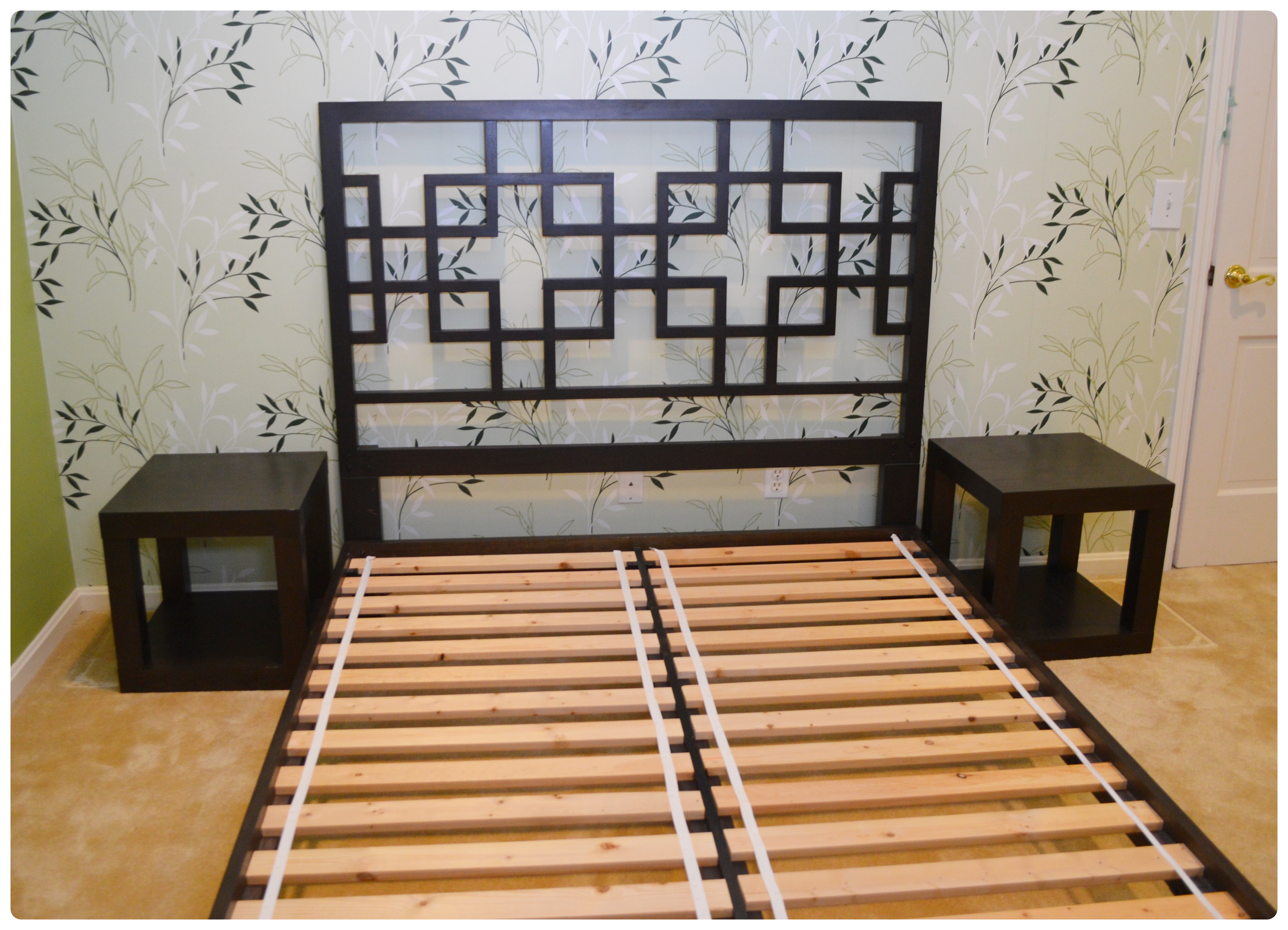 Contemporary Queen Espresso Platform Bed and End Tables