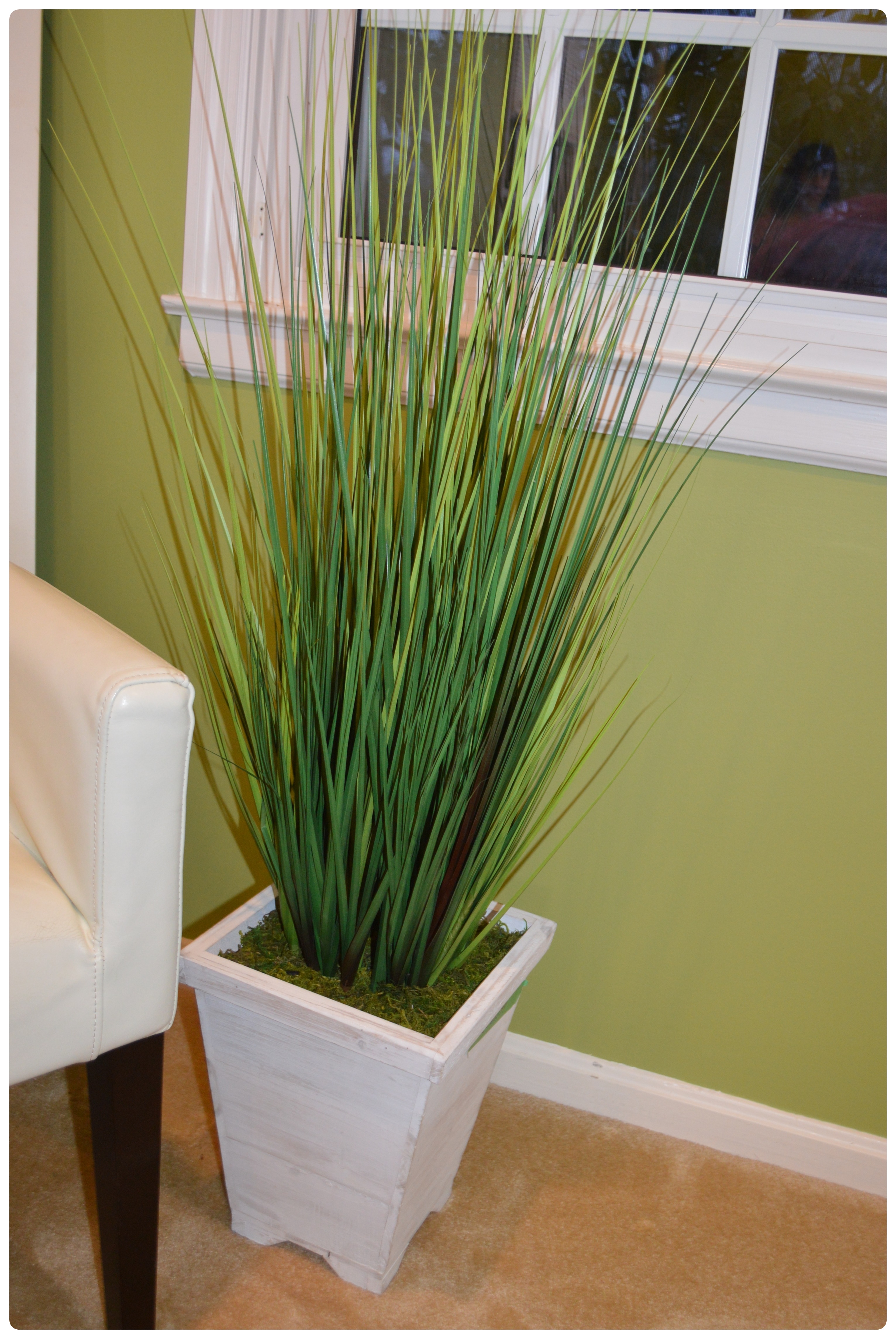 Contemporary West Elm Vinyl Armchair with Floor Mirror and Faux Plant Decor