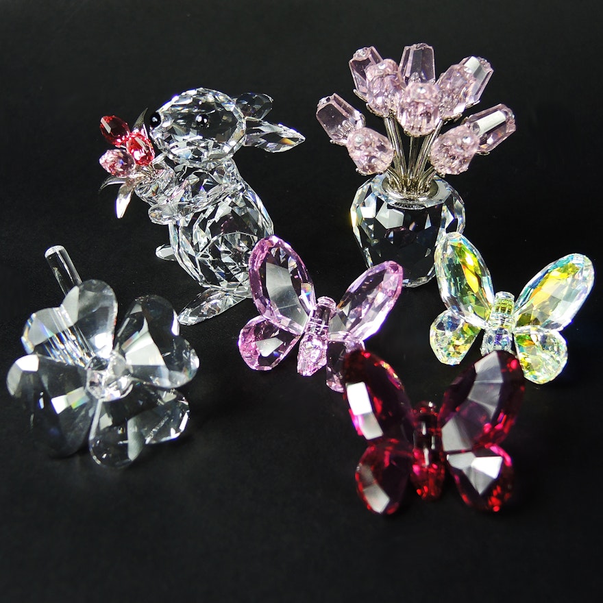 Swarovski Crystal Butterfly Figurines, Rose Bouquet Figurine, and Others