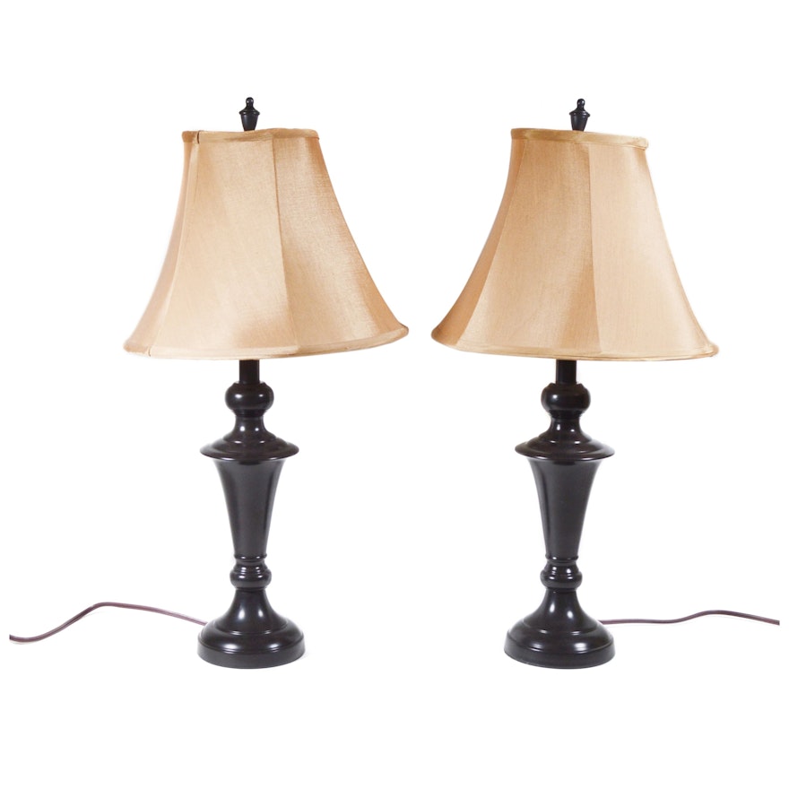 Pair of Bronze Tone Metal Table Lamps, Contemporary