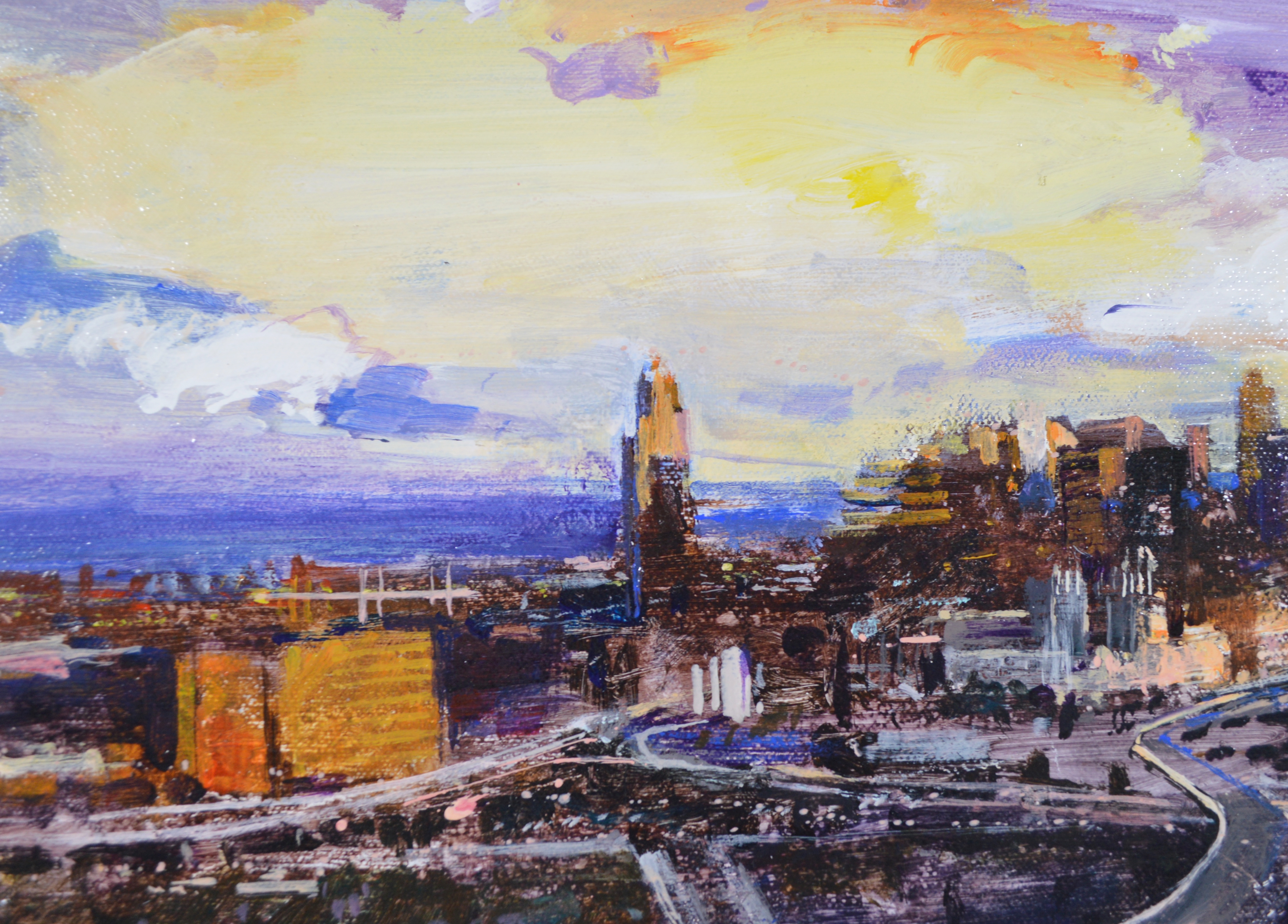 Eduardo Monteagudo Acrylic Landscape Painting "Cincinnati Twilight"