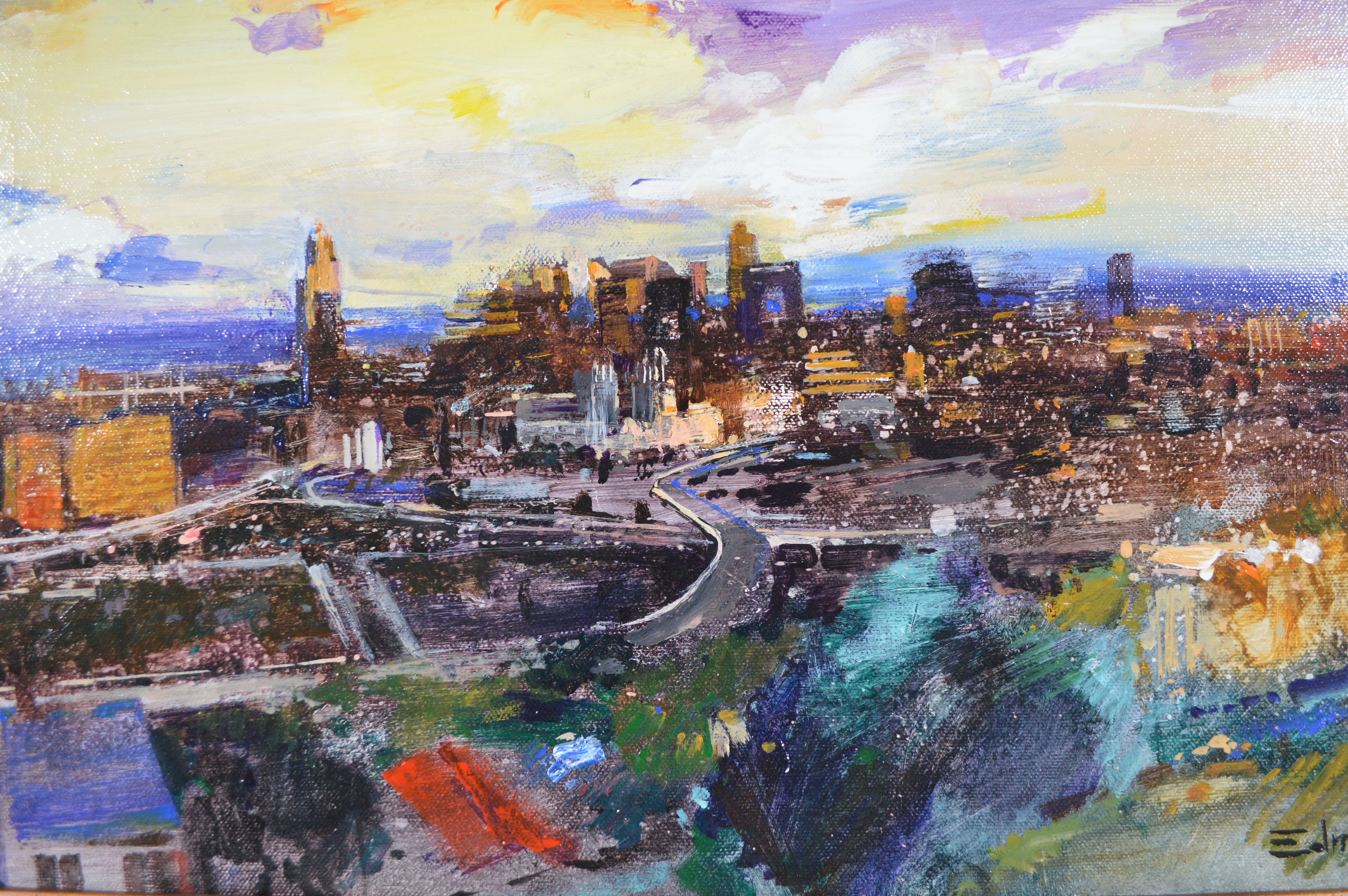 Eduardo Monteagudo Acrylic Landscape Painting "Cincinnati Twilight"