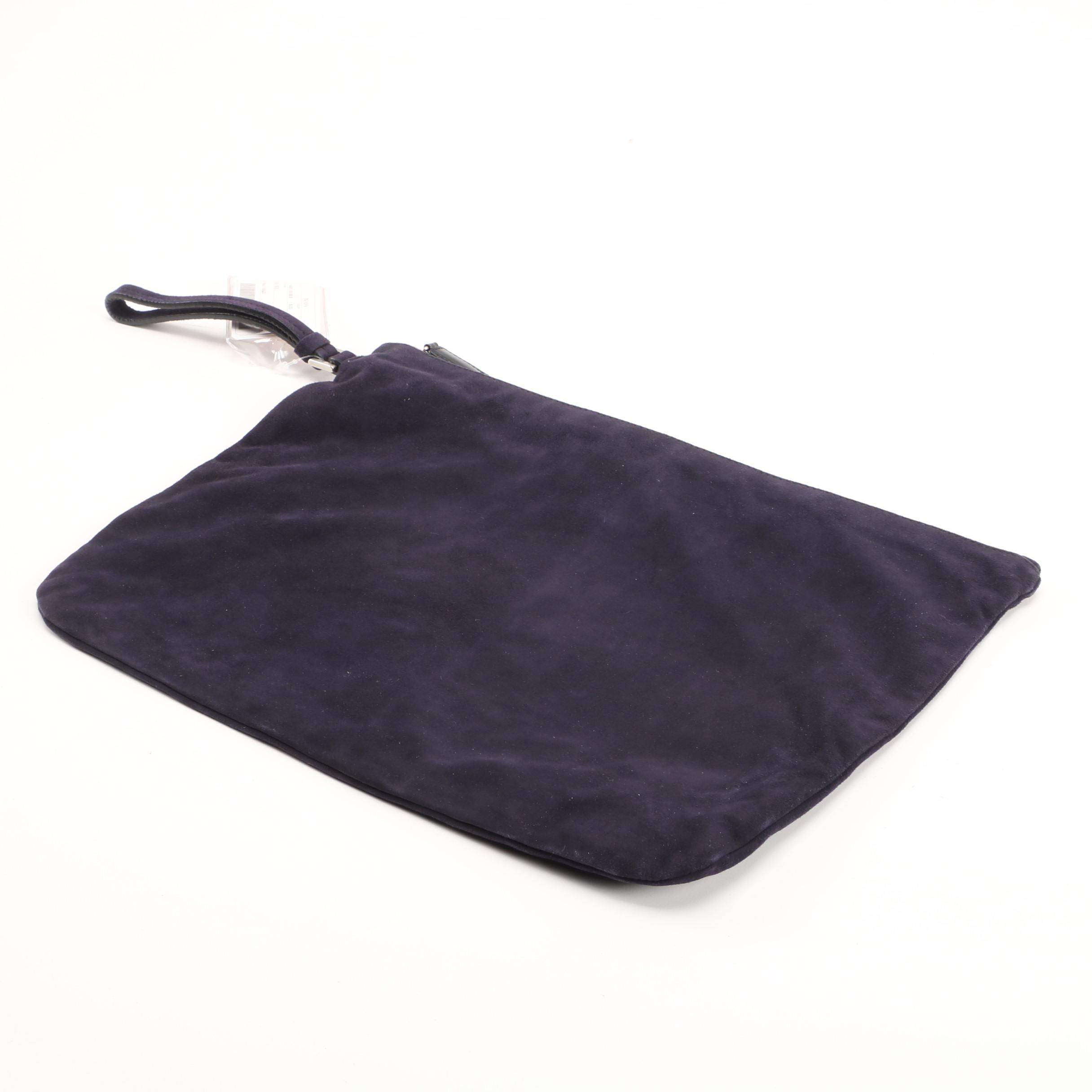 Prada Navy Blue Suede Accessory Zip Pouch
