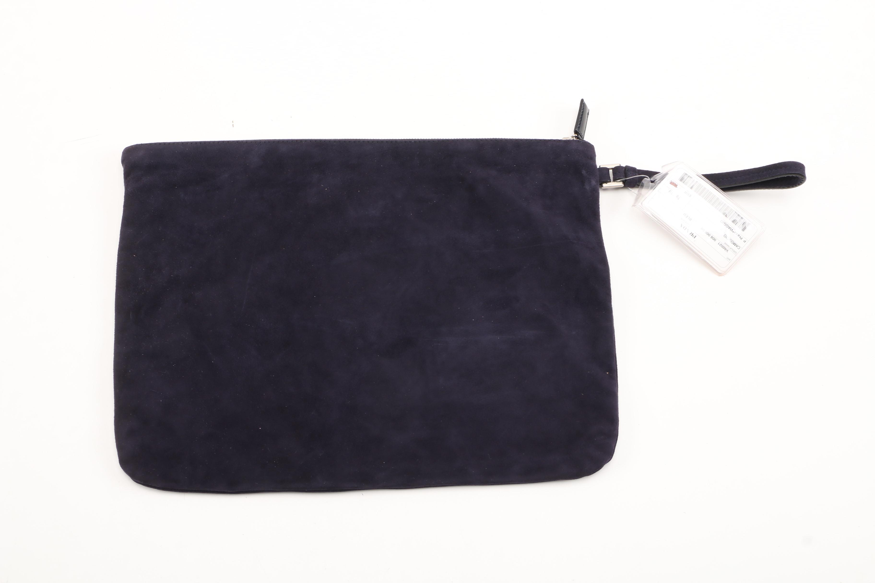 Prada Navy Blue Suede Accessory Zip Pouch