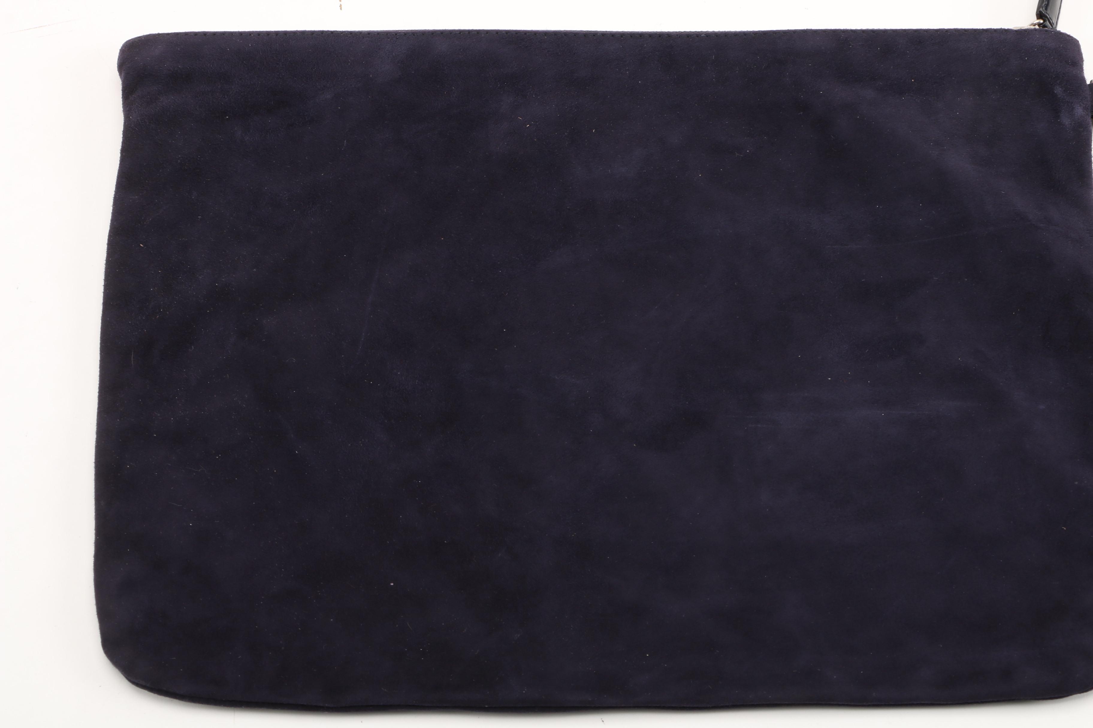 Prada Navy Blue Suede Accessory Zip Pouch