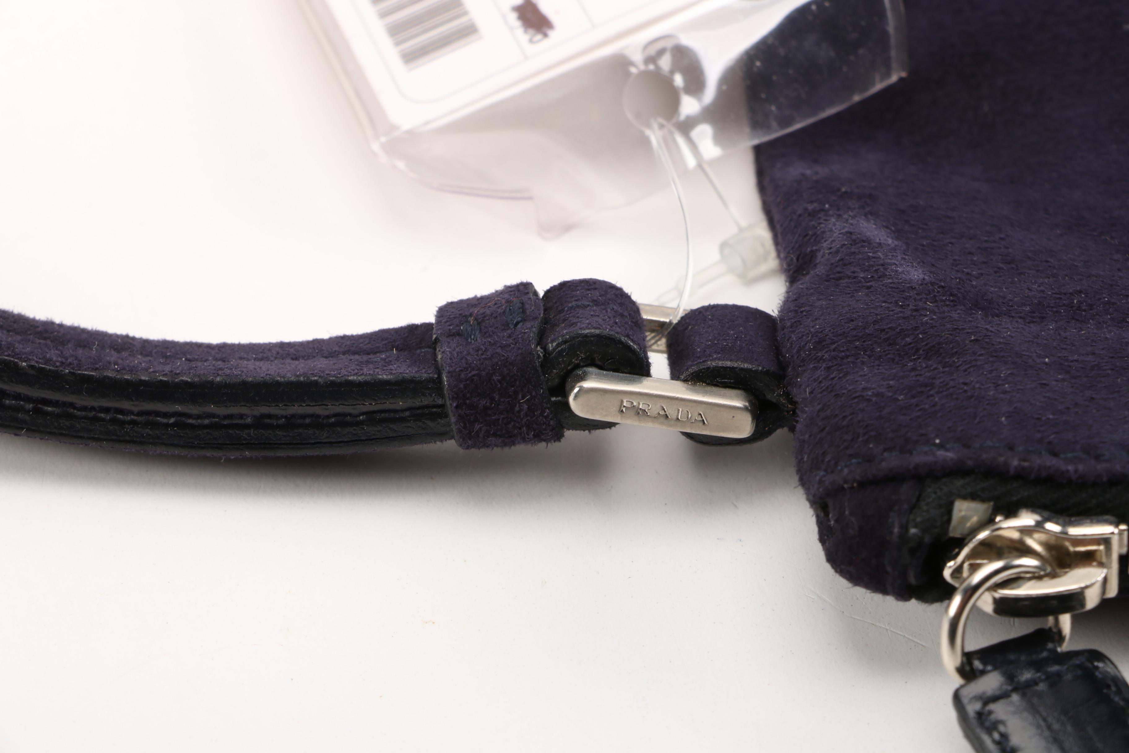 Prada Navy Blue Suede Accessory Zip Pouch